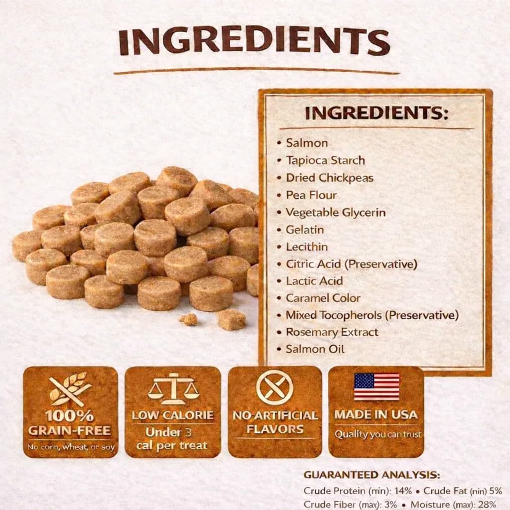 Natural Grain-Free Puppy & Dog Training Treats - Low-Calorie Tender Tidbits (Beef, Chicken, Peanut Butter & Salmon) Made in USA