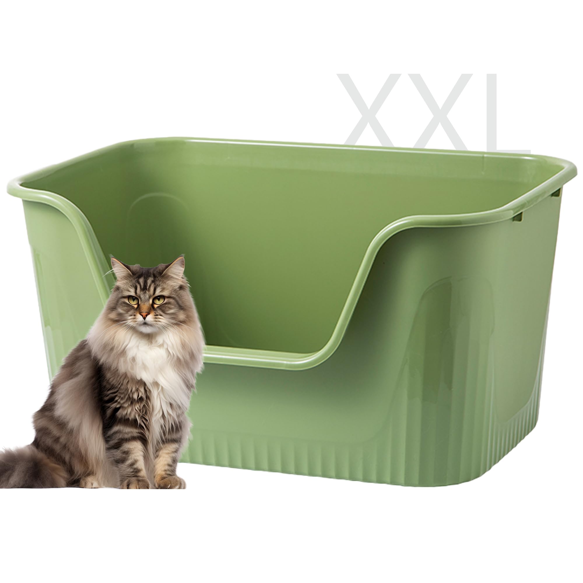 Vealind Largest Xxl Jumbo Cat Litter Box For Big Cats, 31''  21''  16'' Green Easy Clean Big Tall High Sided Extra Large Cat Lit