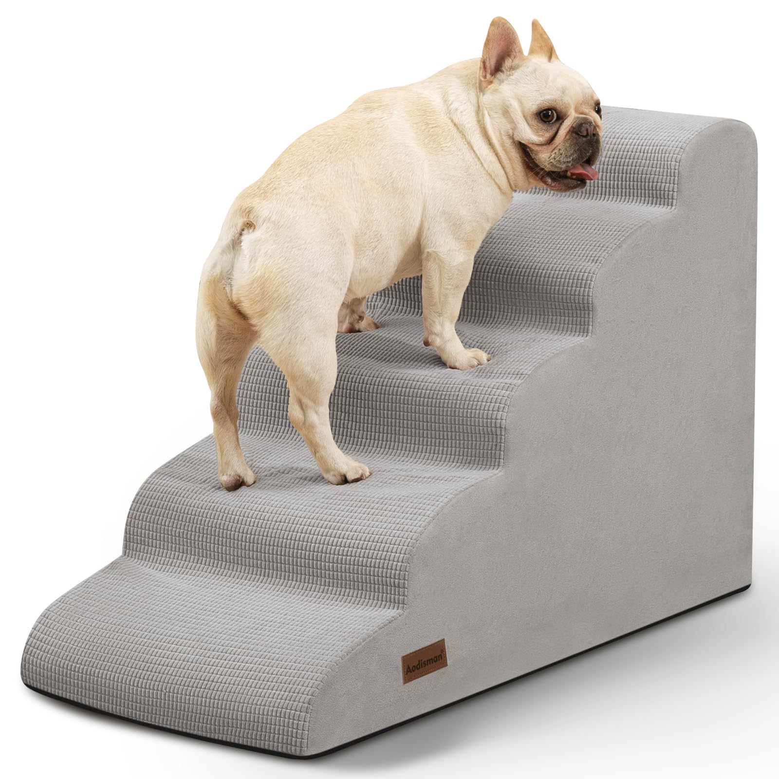 Aodisman 5-Step Dog Stairs and Ramp for High Bed, Non-Slip Sturdy Pet Steps for Small Dogs and Cats,22.2 H,Light Grey