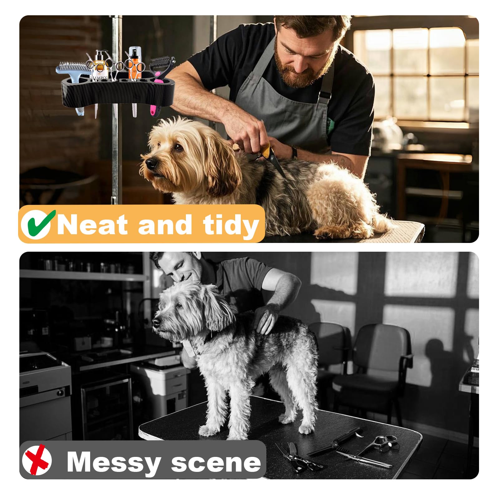 Huioqwe Adjustable Pet Grooming Organizer For Scissors, Brushes And Tools - Rotatable Multi-Compartment Grooming Arm Stand