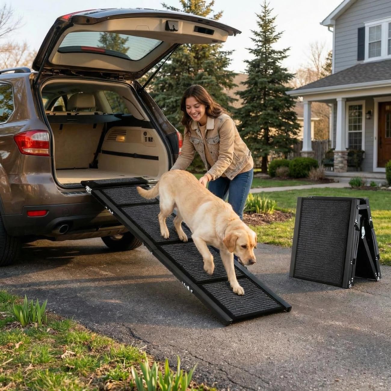 GarveeLife 63 in Long Dog Ramp for Cars, 20 in Wide Folding Pet Ramp for Large Dogs with Non-Slip Surface Portable Dog Car Ramp 