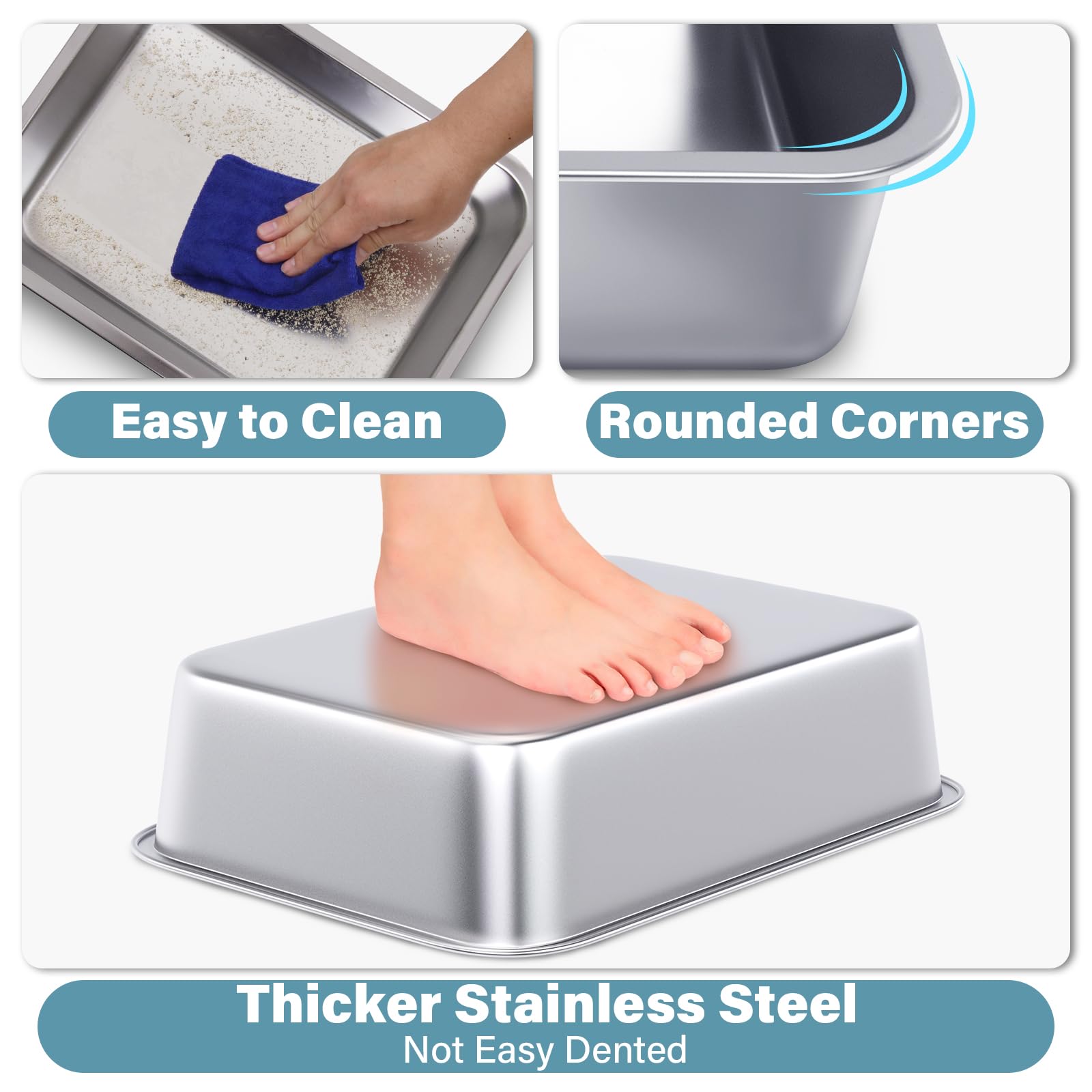 Futam Small Stainless Steel Litter Box 2 Pack,15.7''X11.8''X4'' Small Litter Box For Kittens, Easy Clean Non Stick Easy Entry No