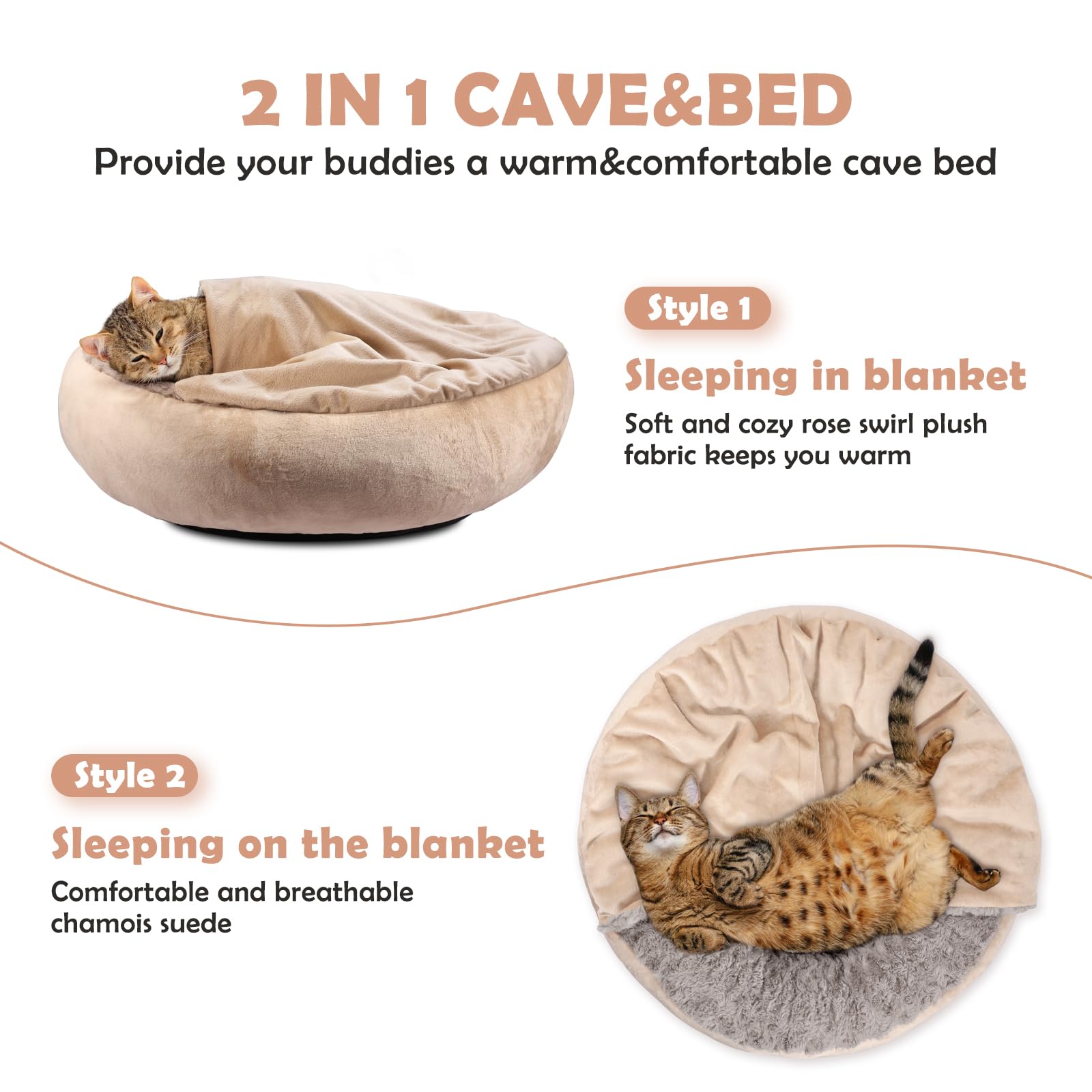 Joejoy Small Dog Cat Bed With Hooded Blanket, Cozy Cuddler Luxury Puppy Pet Donut Round Calming Anti-Anxiety Burrow Cave - Anti-