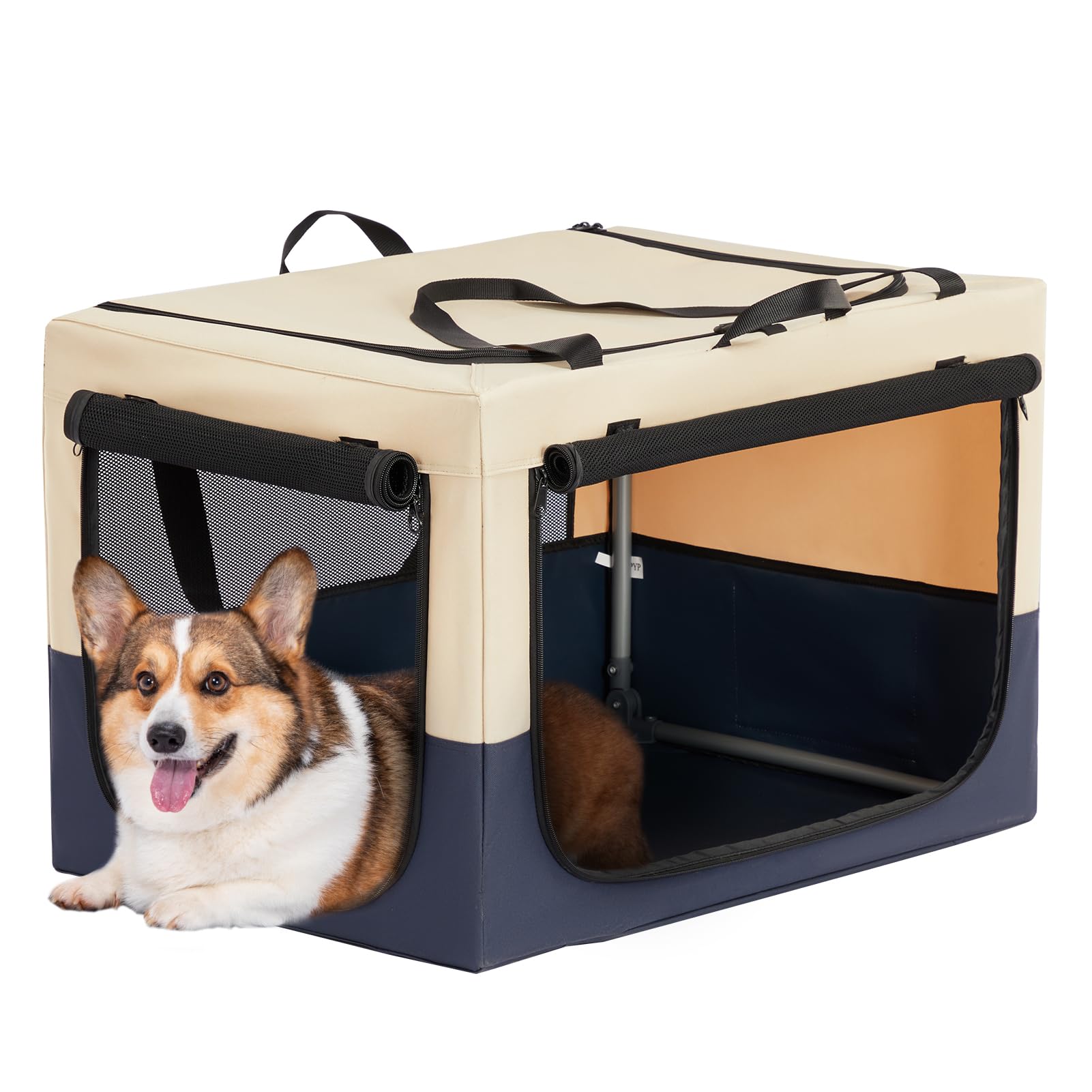 Petsfit Soft Dog Crate, With Patented Adjustable Fabric Cover, Chewproof & Lockable Mesh Doors, Waterproof Base Portable Kennel 