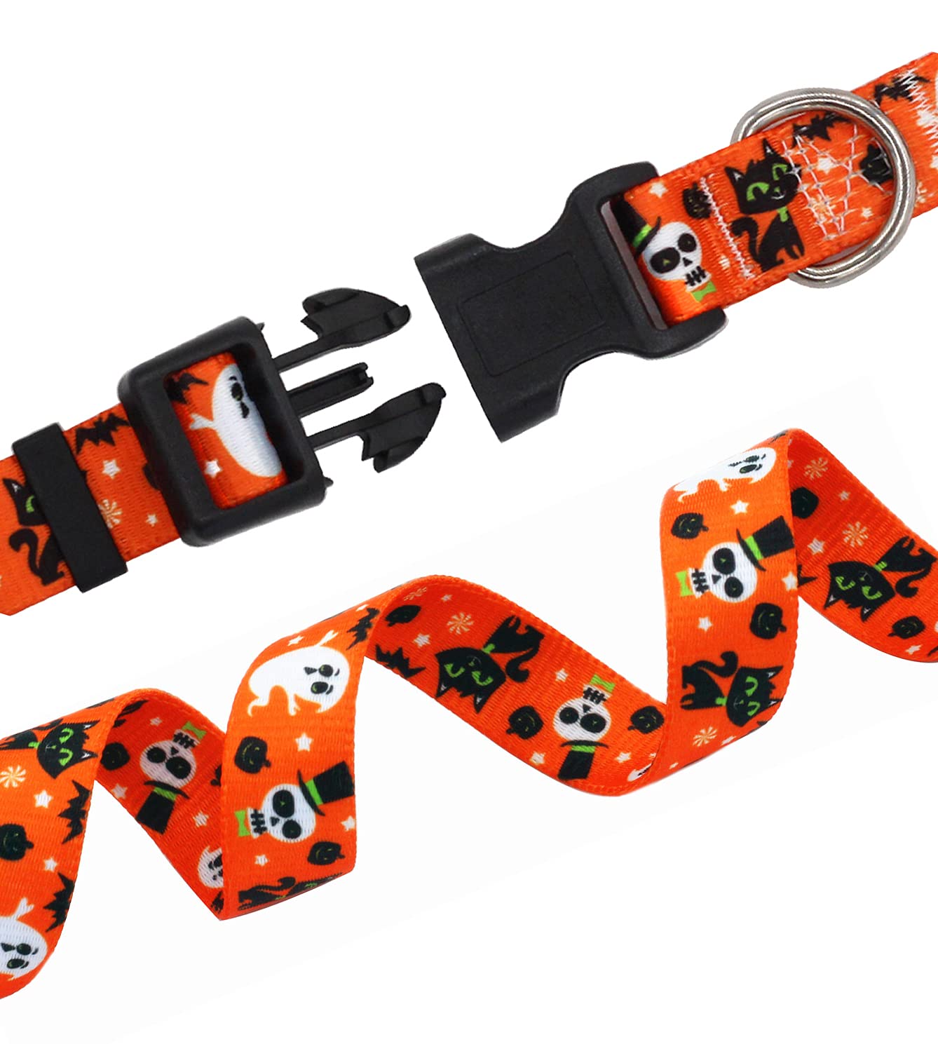 Mihqy Halloween Dog Collar - Pumpkin Bat Ghost Pattern - Adjustable For Small Medium Large Dogs(Halloween,L)