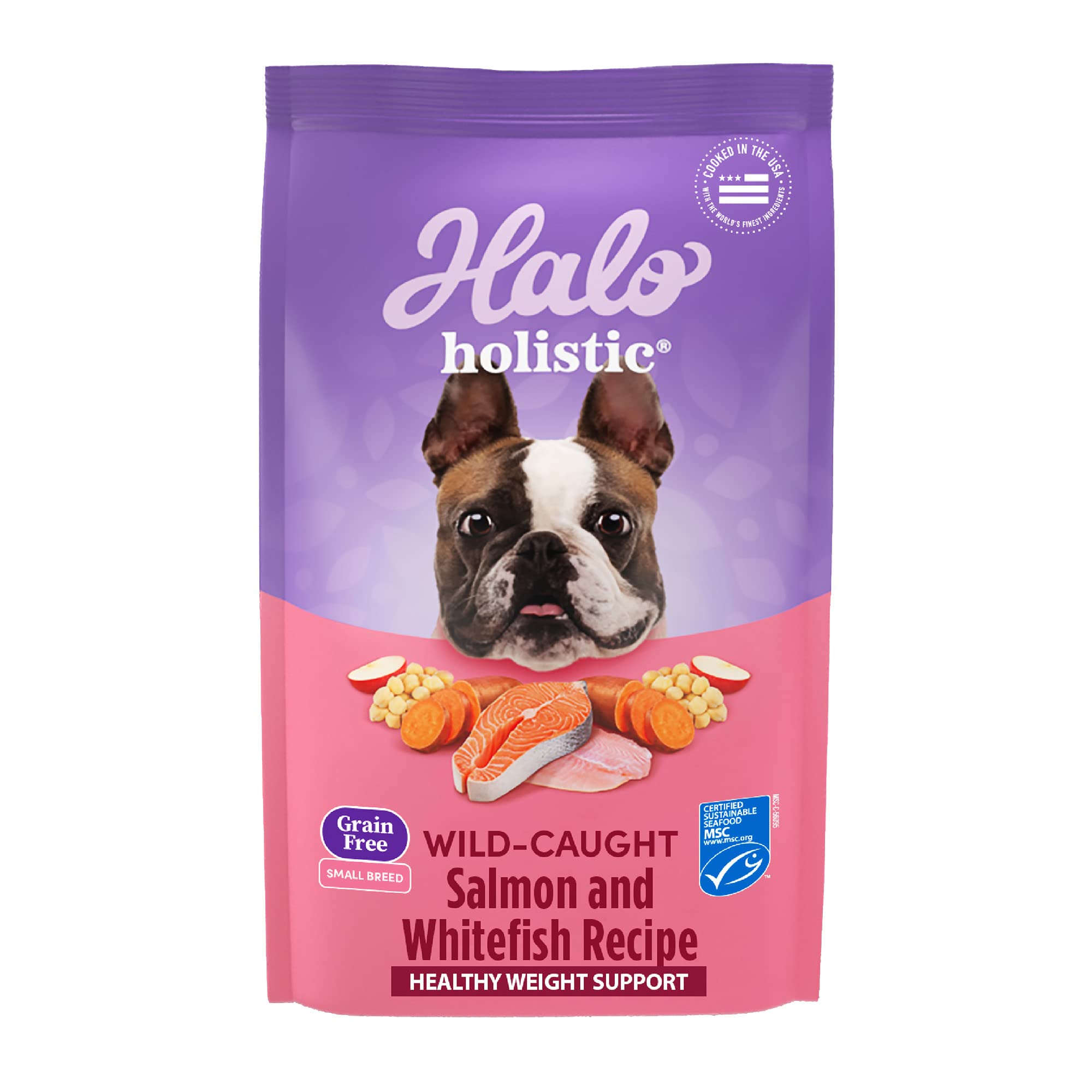 Halo Holistic Small Breed Dog Food, Wild Caught Salmon & Whitefish Recipe, Grain Free Dry Dog Food, For Healthy Weight Support, 
