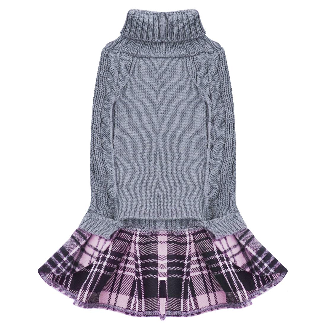 Kyeese Dog Sweaters Dress With Leash Hole For Medium Dogs With Bowtie Turtleneck Dog Knitwear Plaid Pattern Warm Pet Sweater Grey