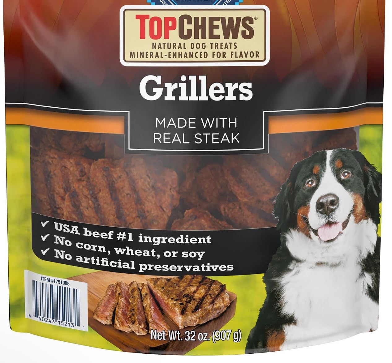 Top-Chews Natural Dog Treats, Grillers Made with Real Steak, Net Wt. 32 Oz(907g)