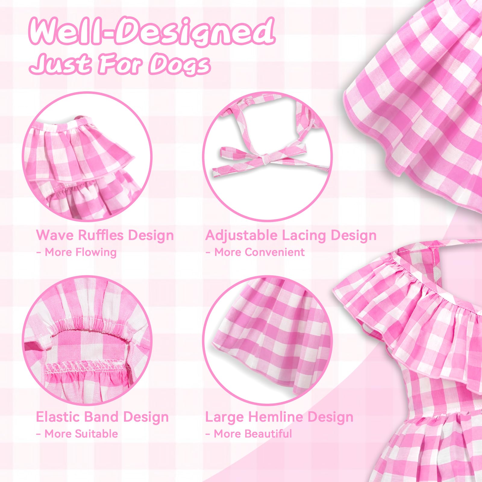 Topkins Dog Dress, Dog Princess Dresses With Lace-Up, Dogs Birthday Dress With Pretty Prints For Small Dogs (Pink, S)