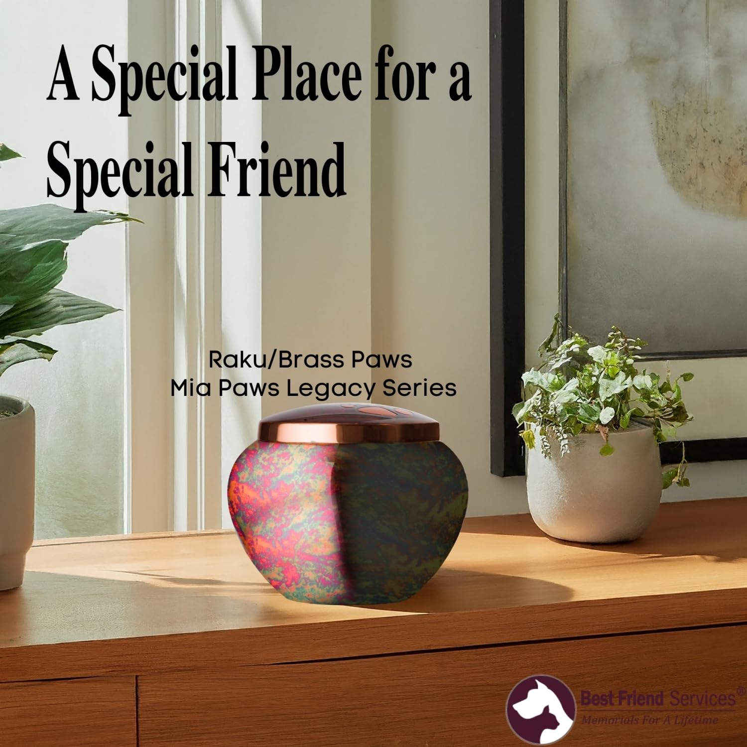 Best Friend Services Mia Series Pet Urn - Memorial Cremation Urns For Dog And Cat Ashes, Hand Carved, Up To 40Lbs (Medium, Raku,