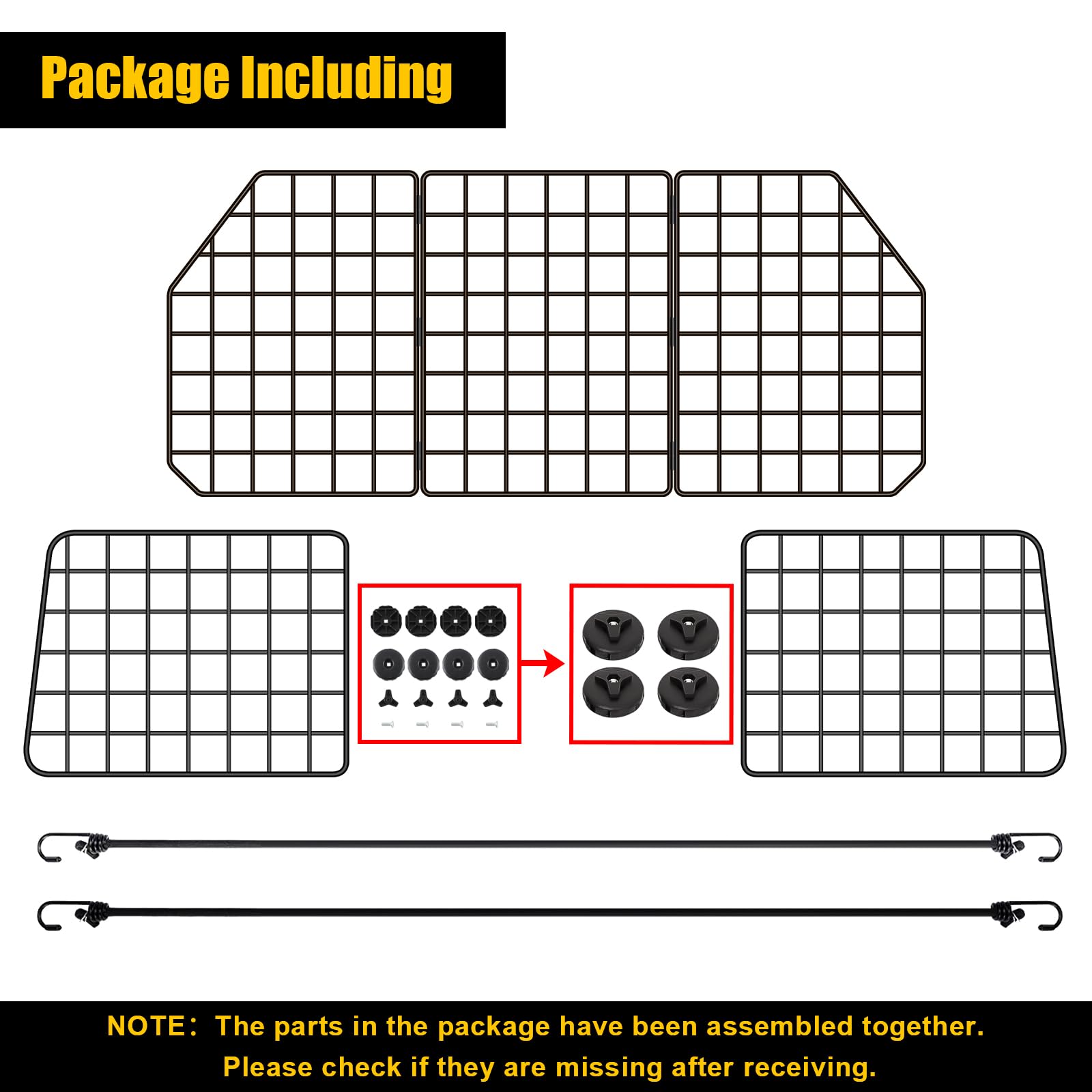 Gtongoko Dog Car Barriers For Suvs, Vehicles, Cars, Trucks, Upgraded Adjustable Heavy-Duty Wire Mesh Pet Suv Barriers Universal-Fit, Car Accessories Safety Travel, 2Pcs 51.2In Elastic Ropes Included