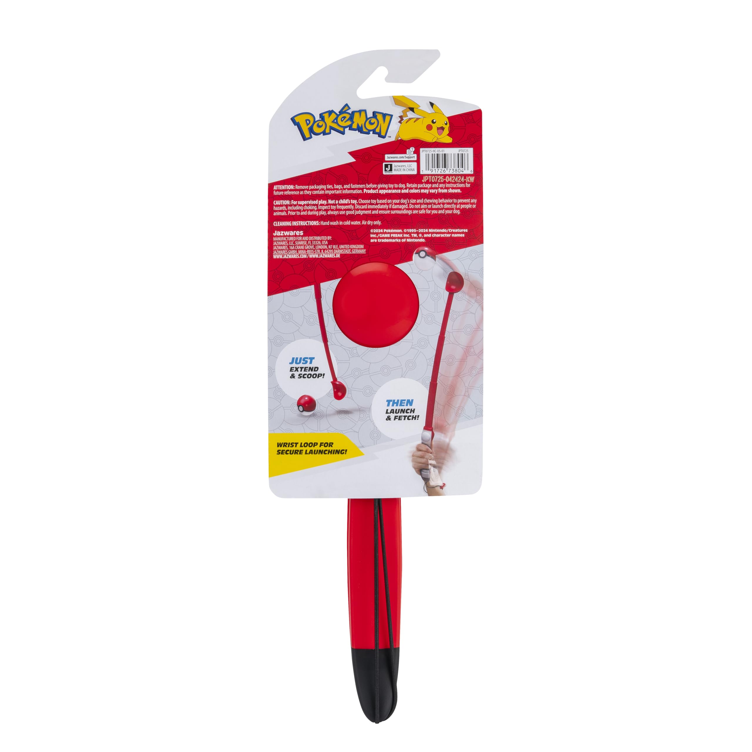 Pokemon Poke Ball Telescopic Fetch Launcher For Pets - Portable Launcher With Strap Plus 2.5-Inch Rubber Ball