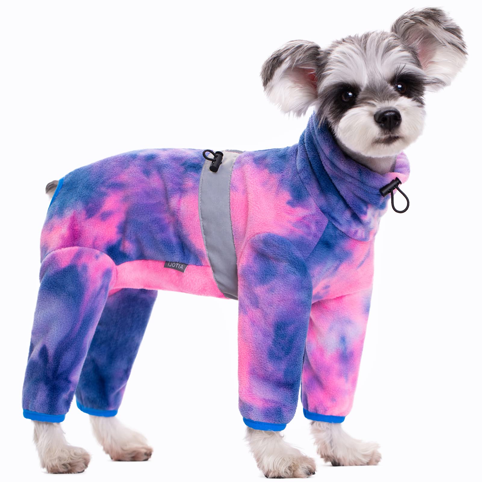 Aitoli Dog Coat, Tie Dye Fleece Jumpsuit For Small Dogs, Winter Jacket, Reflective Stripes, Comfortable, Lightweight