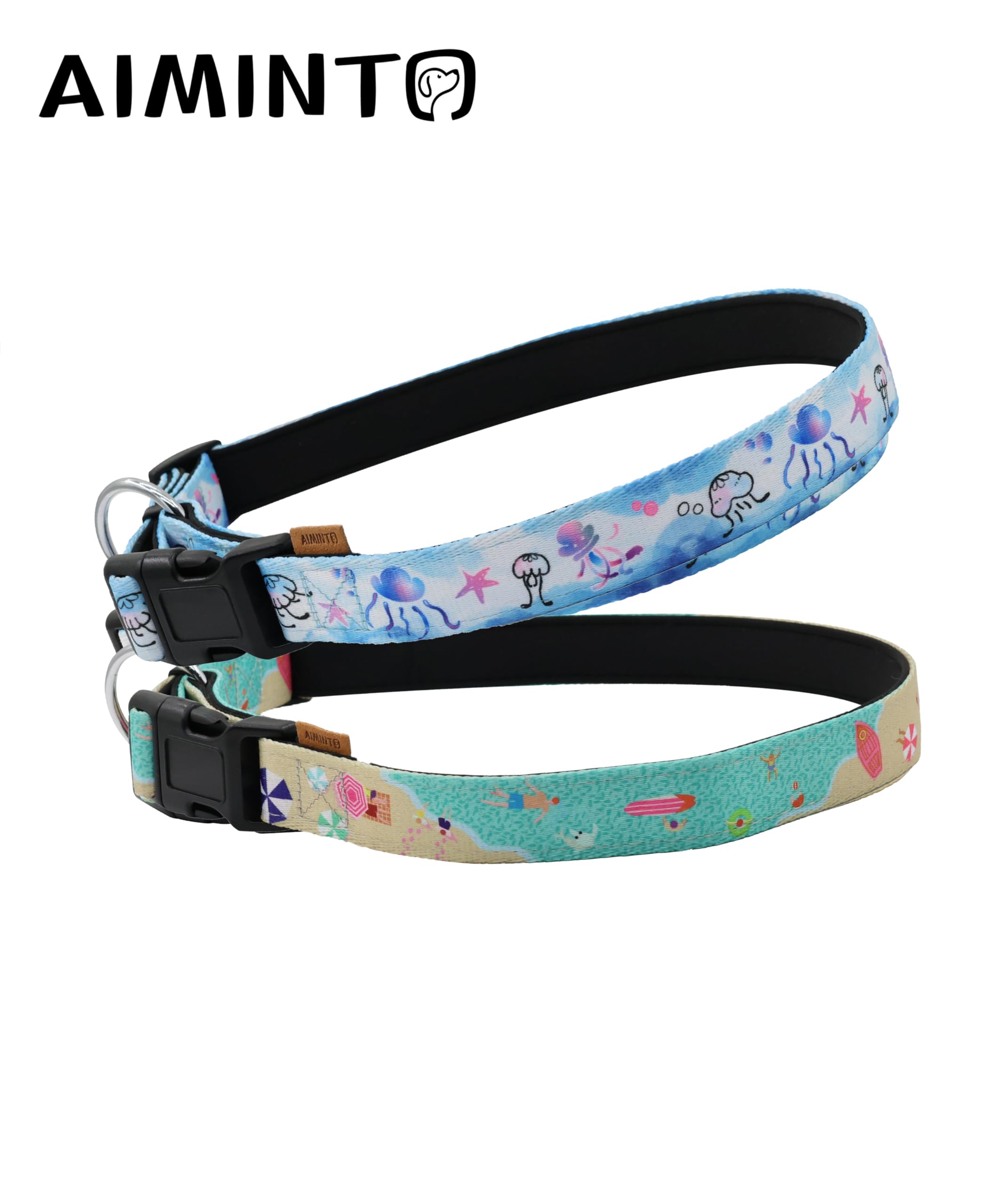 Aiminto Dog Collar, Cute Holiday In Beach Pattern, Neoprene Padded And Adjustable Collar With Quick Release Buckle, Reinforced S