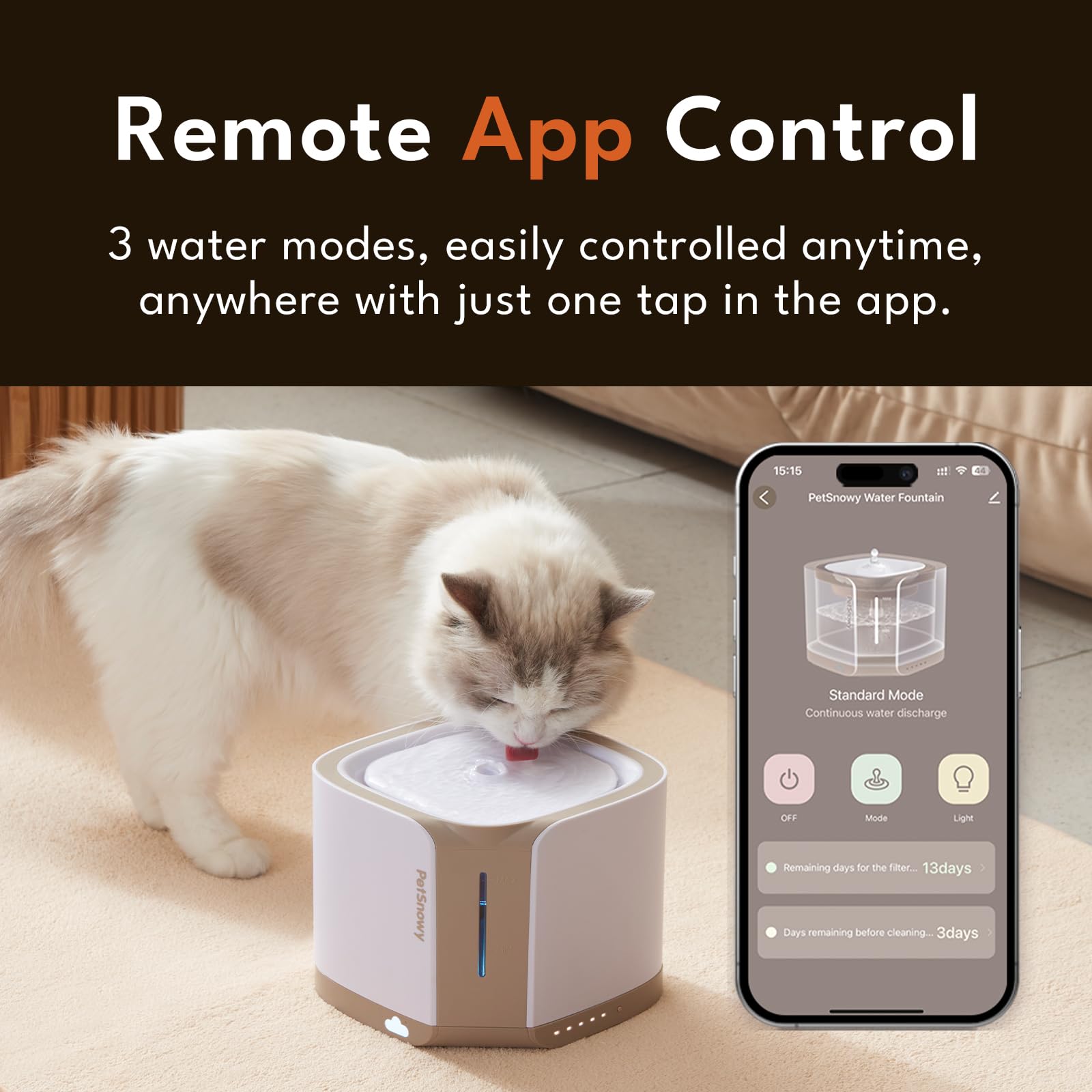 Petsnowy Snow+ Cat Water Fountain With Safe-Sip Pump, 68Oz Automatic Cat Fountain For Cats Small Dogs With 3 Working Modes & Vis