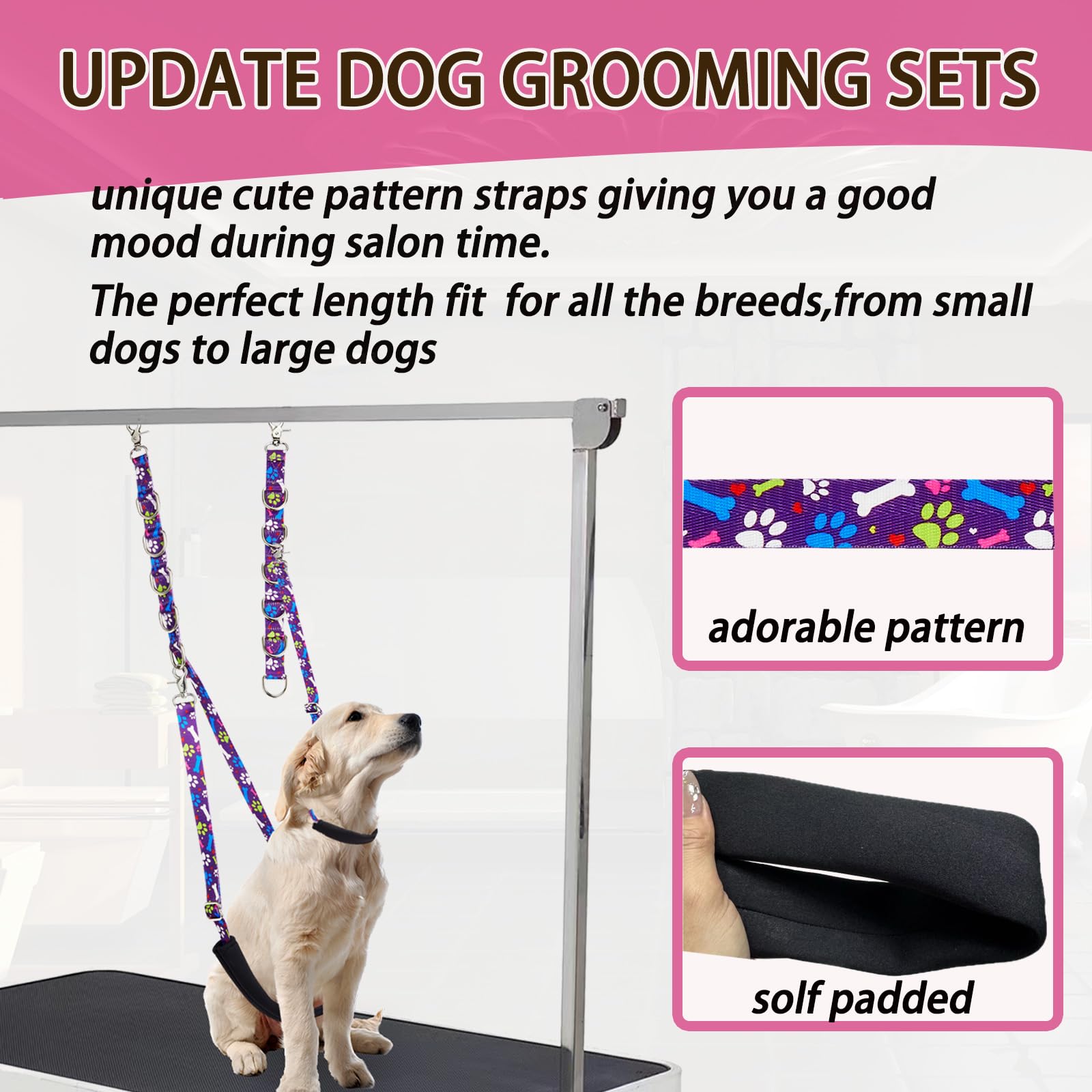 Fursdoly Dog Grooming Belly Straps Pet Dog Grooming Belly Band Pet Dog Grooming Loop Dog Grooming Table Arm Accessories Cute Paw