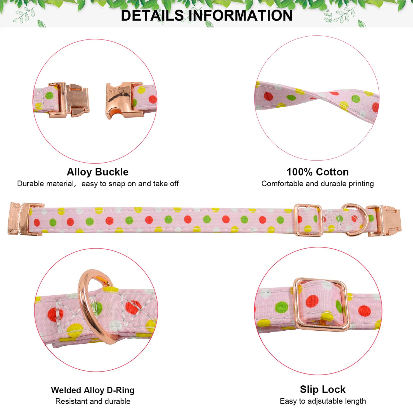 Metal Buckle Dog Collar, Durable Adjustable Dog Collar Soft For Small Medium Large Dogs (Pink Point, L(15-23In)