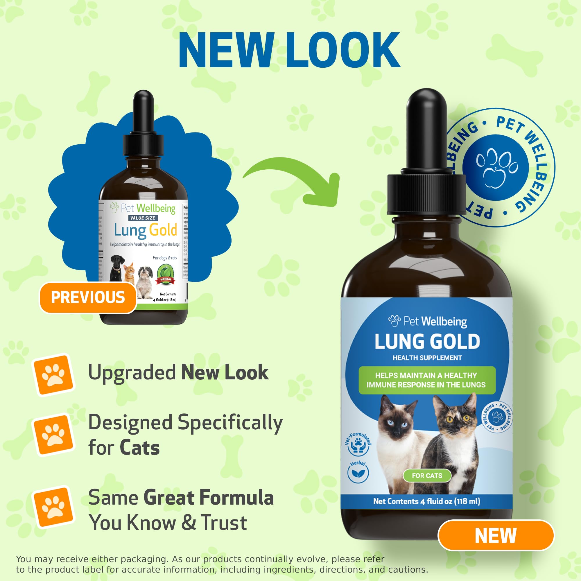 Pet Wellbeing Lung Gold for Cats - Lung Immune Support, Lower Respiratory Health, Open Airways, Normal Breathing, Reishi, Coptis