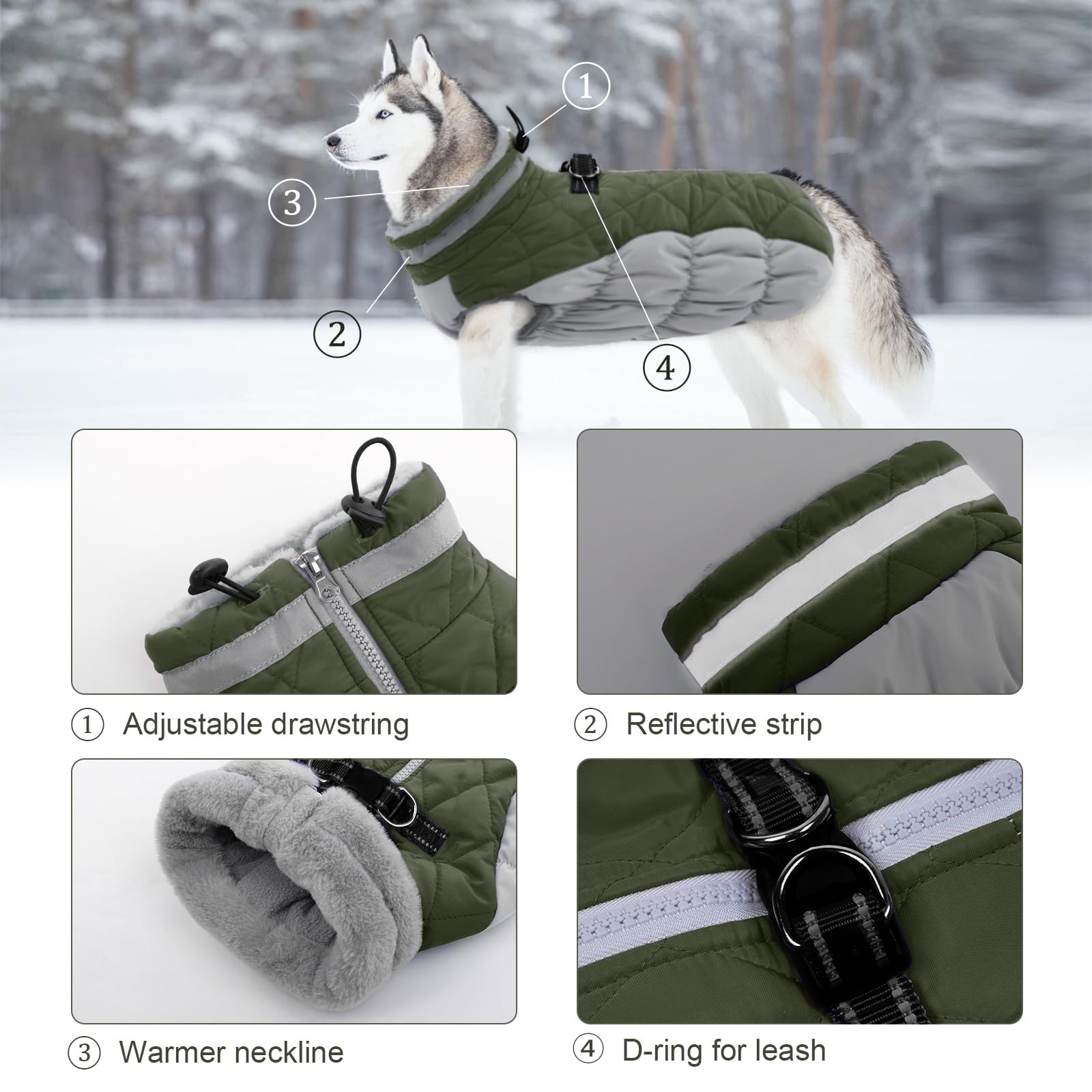Lelepet Warm Winter Dog Coat, Waterproof, Windproof, Reflective, Fleece Vest With Turtleneck & Zipper - Coats For Extra Large Do