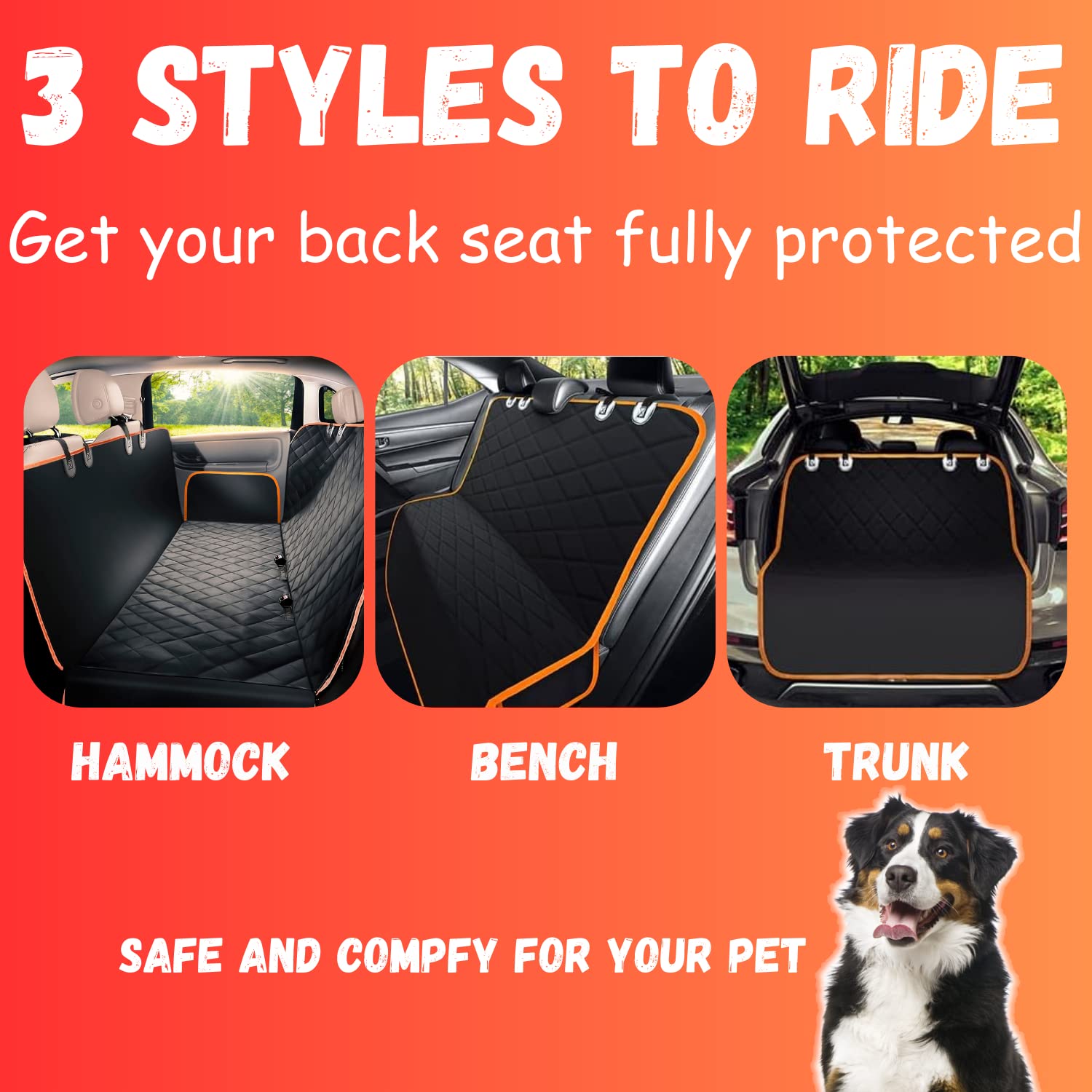 Dog Car Seat Cover For Back Seat For Cars & Suvs - Durable Pet Car Seat Cover Backseat Protector, Nonslip Dog Hammock For Car, Waterproof Scratchproof Rear Seat Cover Against Dirt, Fur, W/Side Flaps