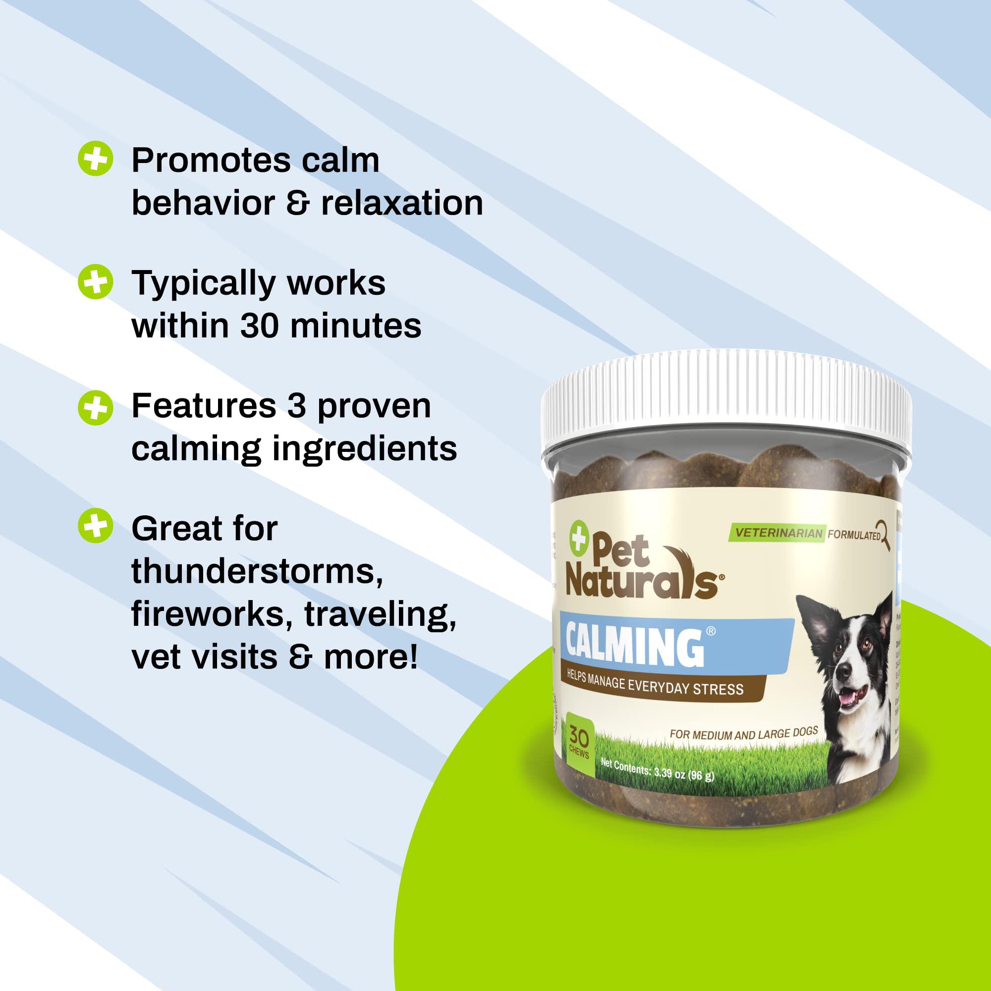 Pet Naturals Calming for Medium and Large Dogs, 30 Chicken Flavored Chews - Works in 30 Minutes, Anxiety Relief for Dogs, Vet Re