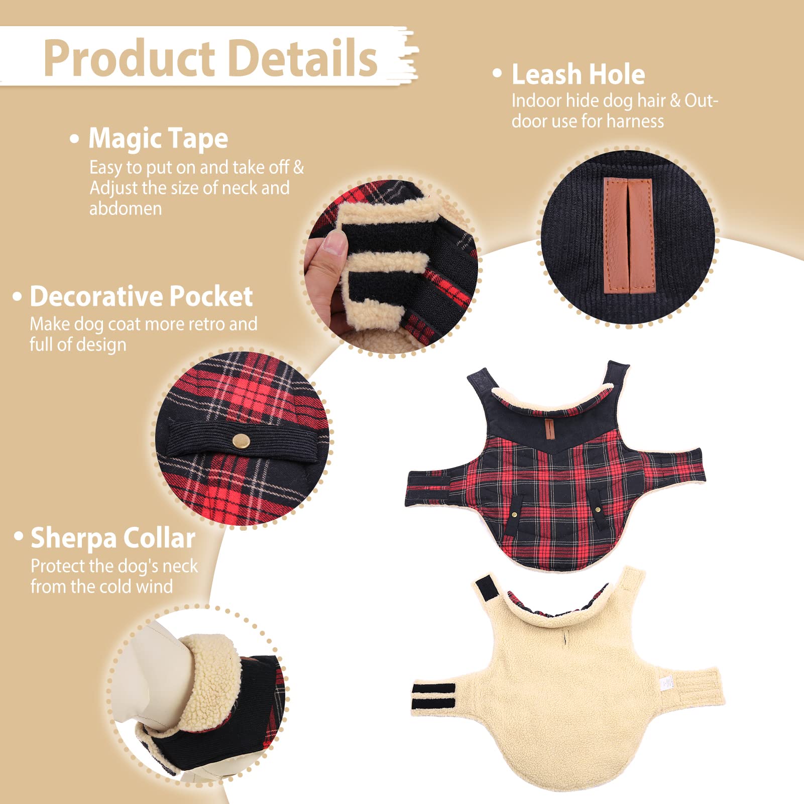 Preferhouse Winter Coat For Small Dogs, Puppy Plaid Jacket, Cotton Coat For Cold Weather, Windproof Warm Dog Garments, Pet Thick