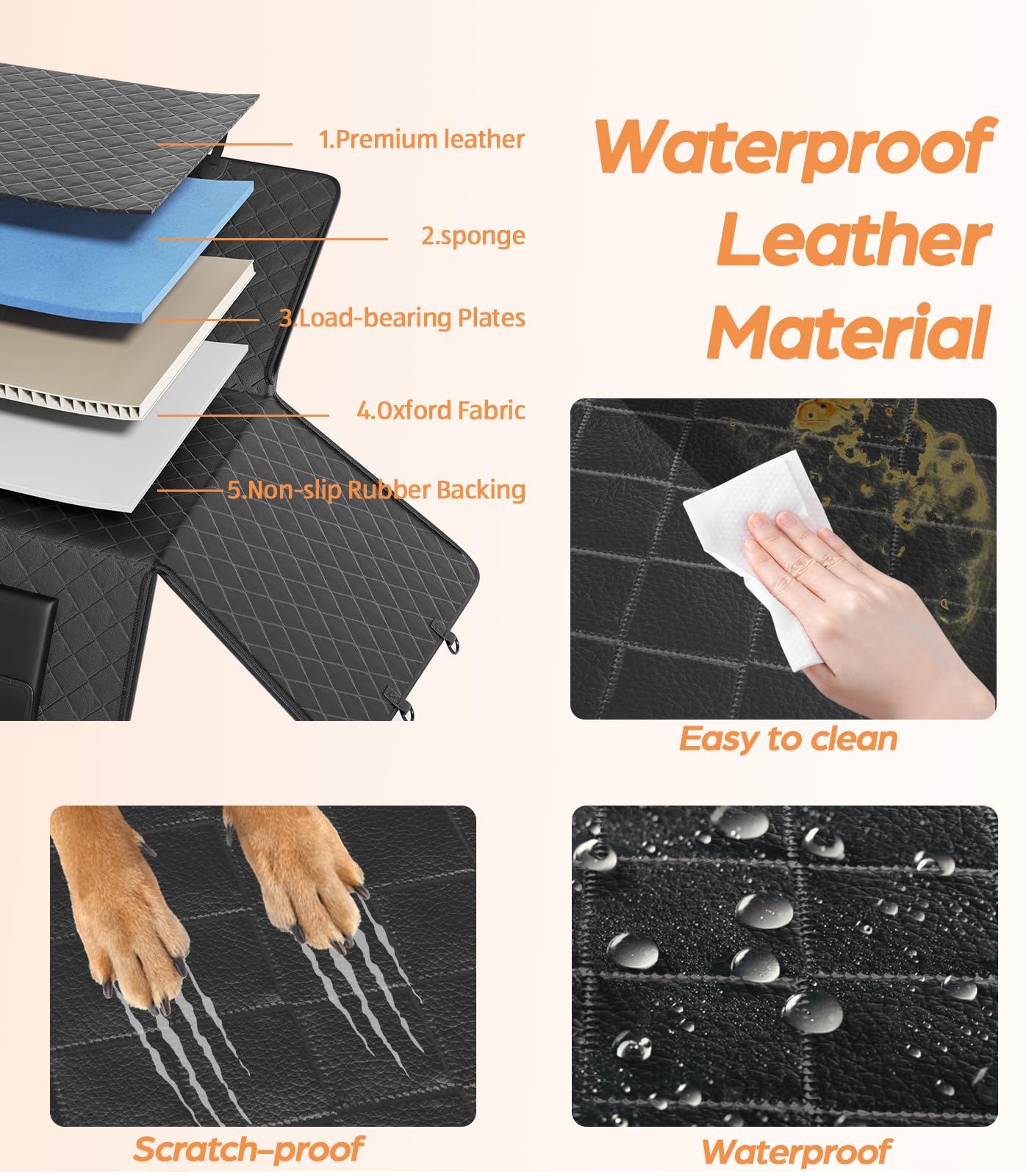 Dog Car Seat Cover For Back Seat, Waterproof Hard Bottom Back Seat Extender For Dogs, Dog Hammock For Car With Support Bar Holds