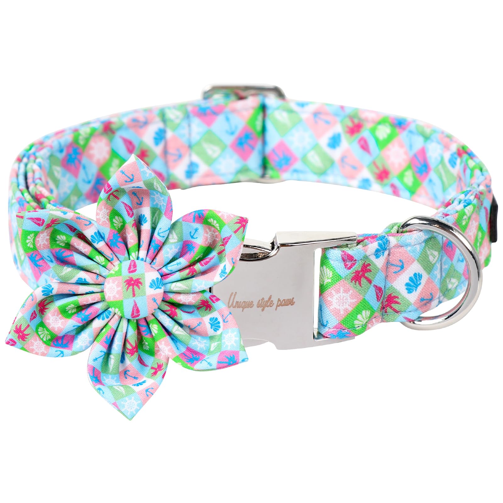 Unique Style Paws Summer Dog Collar With Floral Bow,Cotton Blue Bow Tie Puppy Collar,Boat Pattern Dog Bow Collar For Small,Mediu