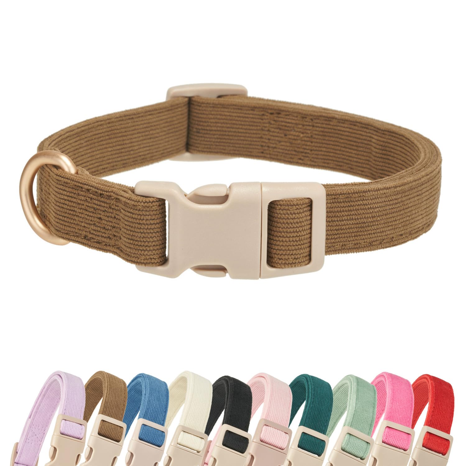 Yudote Soft Cotton Dog Collar Adjustable Corduroy Dog Collars For Small Medium Large Boy Dogs(Brown,Medium)