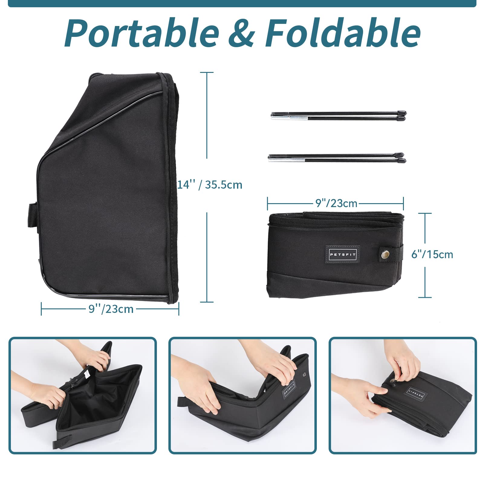 Petsfit Upgrade Travel Portable Cat Litter Box For Medium Cats & Kitties,Leak-Proof, Lightweight, Foldable (Black(With Lid), 17' Lx13 Wx12.5 H)