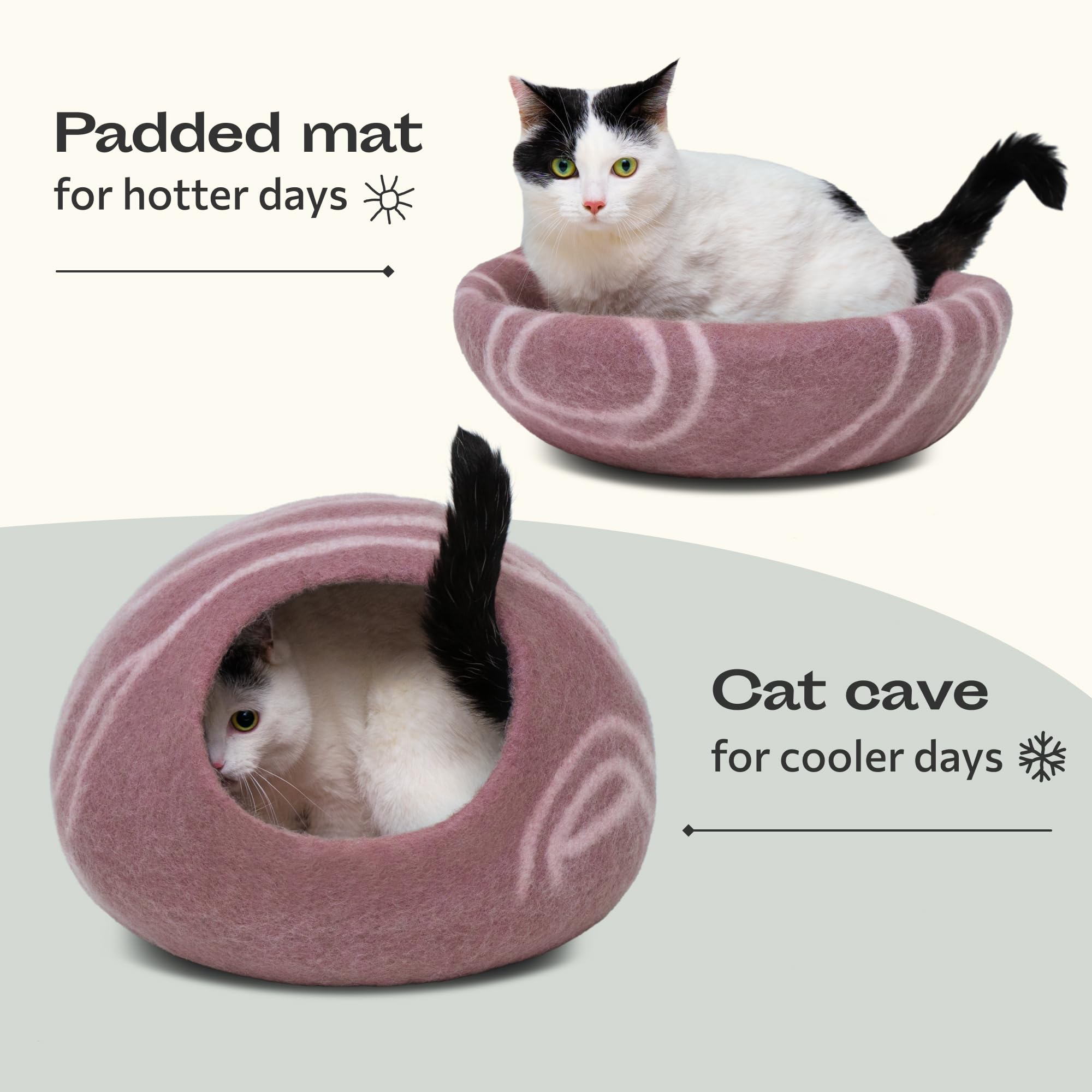 MEOWFIA Cat Cave - Premium Felt Bed, Handmade 100% Merino Wool, Medium, Gold Rose