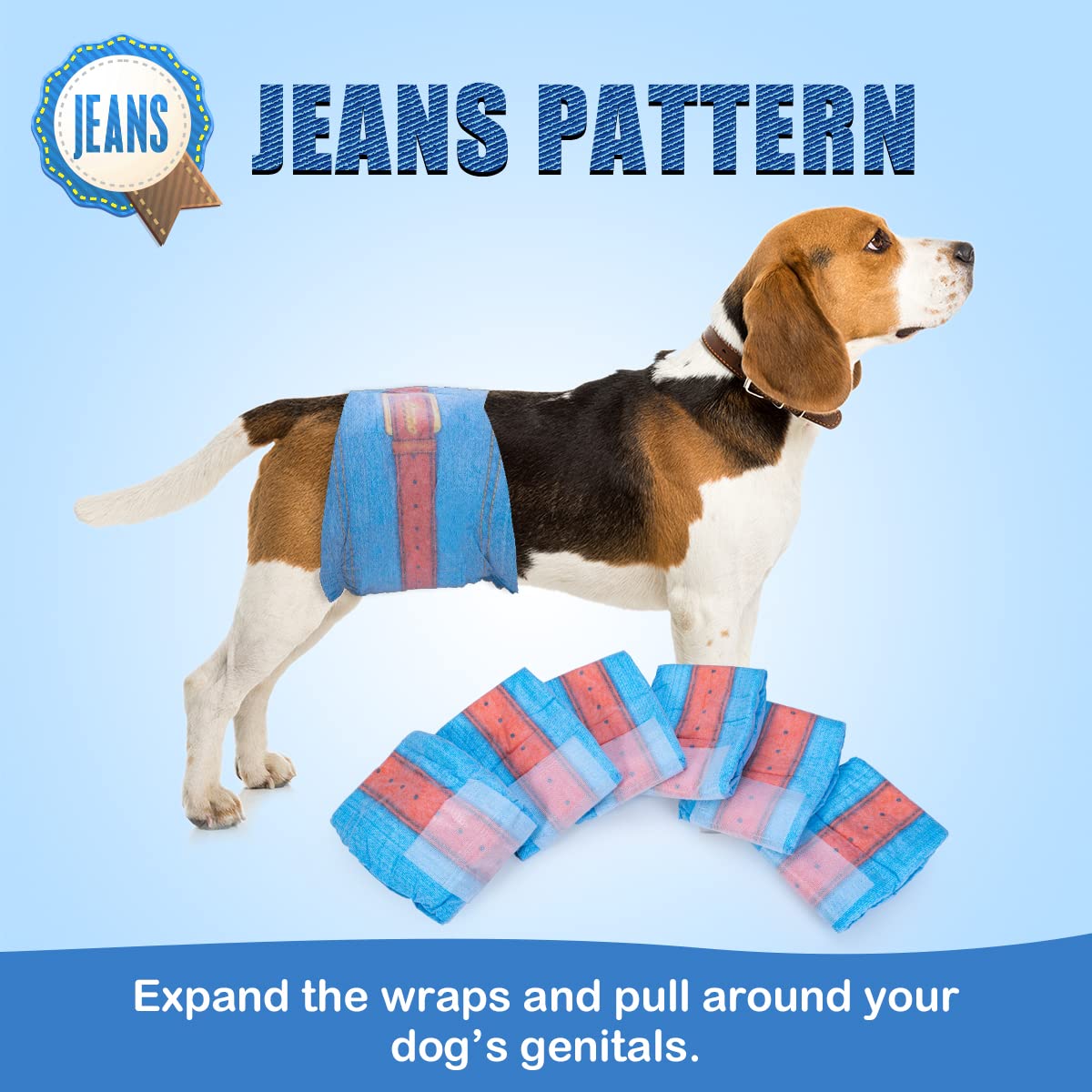 Dono Disposable Dog Diapers Male-Dogs Jeans Super Absorbent Soft Pet Diapers Doggie Wraps for Male Puppy Dogs, Leak Protection E