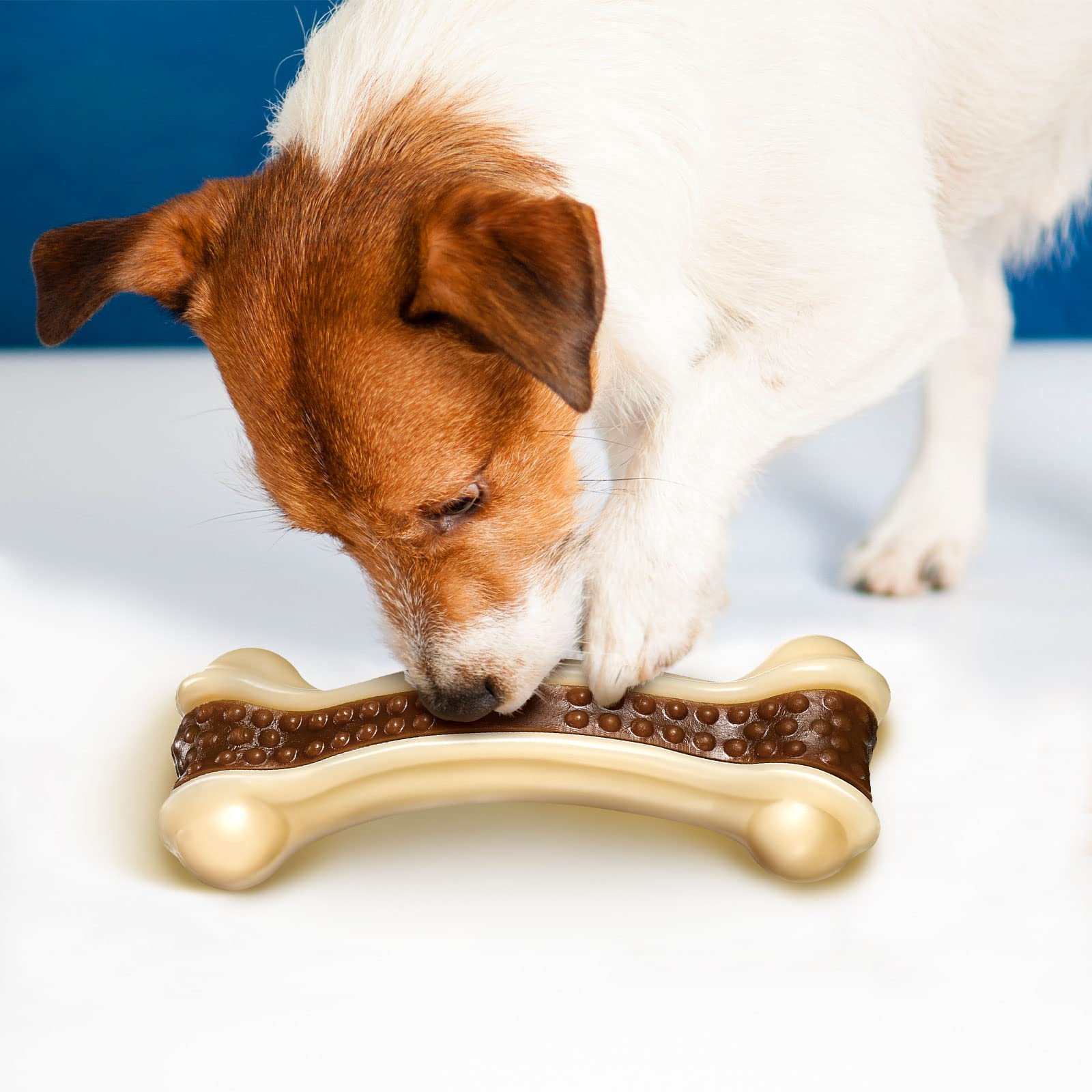 Sosation Dog Bones Toys For Aggressive Chewers, 2 Pack Dog Chew Toys Nylon Beef Flavor Indestructible Dog Teething Toys For Large/Medium/Small Puppies Breeds (Curved Bone, Large)