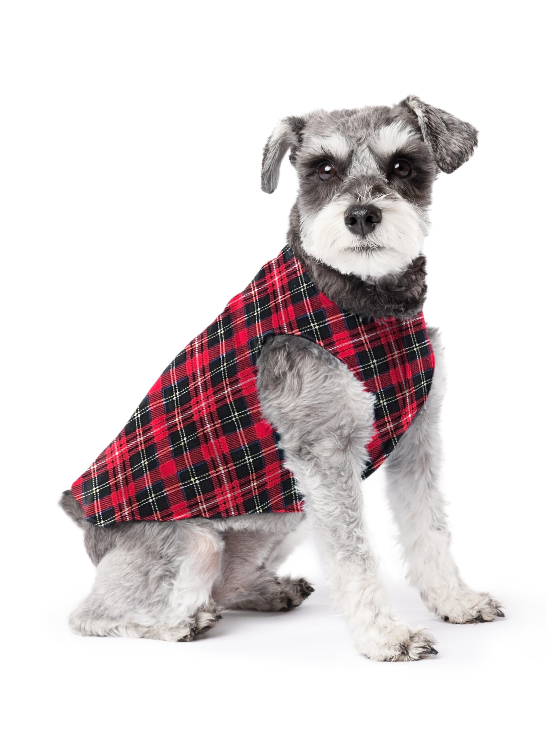 Gold Paw Stretch Fleece Dog Coat, Stretchy Pet Sweater, Machine Washable Pullover For Winter And Fall, Red Classic Plaid, 10