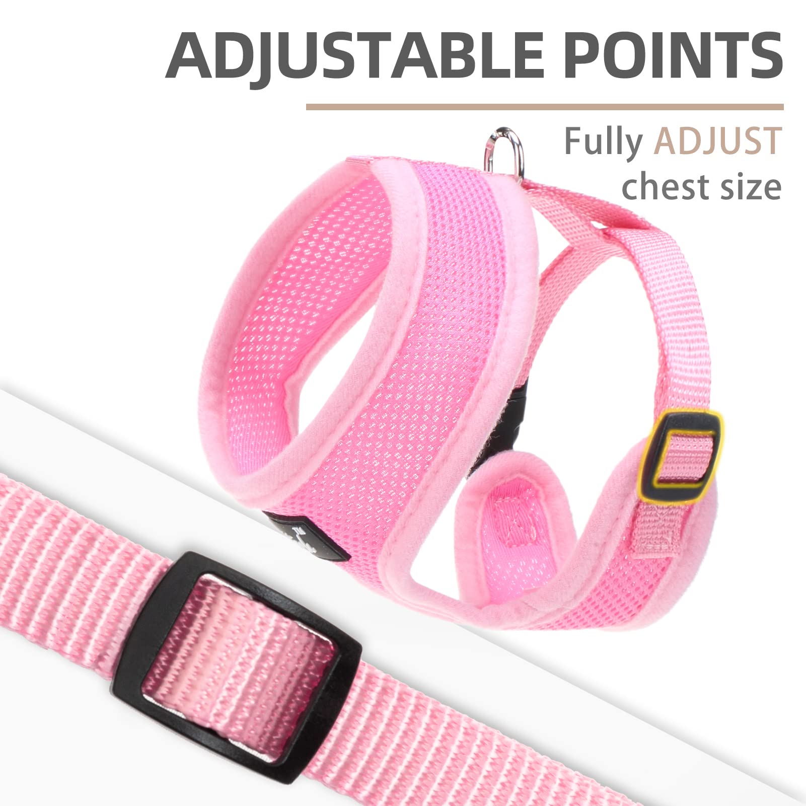 Pupteck Soft Mesh Dog Harness And Leash Set Pet Puppy Cat Comfort Padded Vest No Pull Harnesses, Solid Pink, Xs