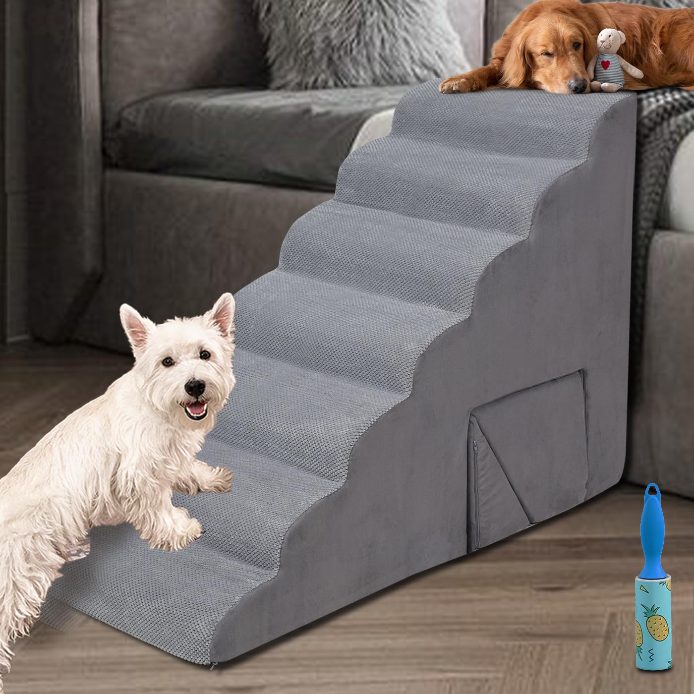 7-Tiers Dog Stairs For High Beds, 33 Inch Foam Dog Steps For Small Dogs, Non-Slip 7 Steps Pet Stairs For Small Dogs And Older Pe