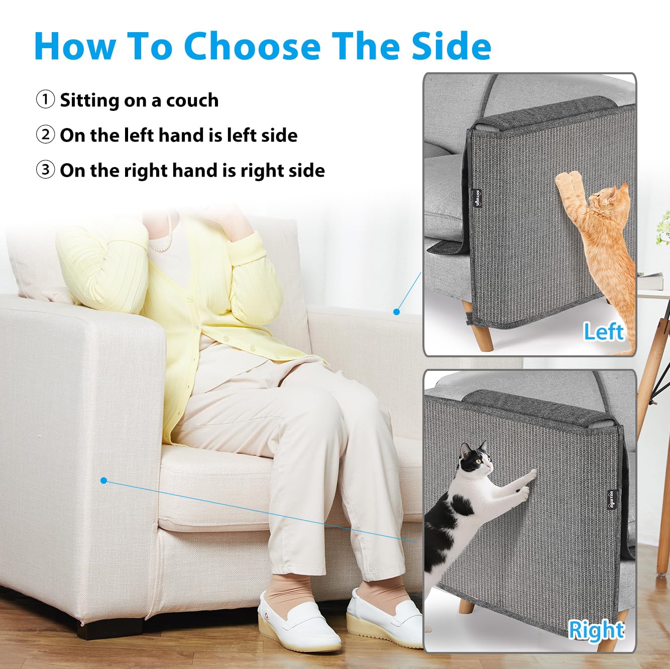 NATUYA Cat Scratch Furniture Couch Protector - Large Sisal Cat Scratching Pad Sofa Corner Arm Shield, Cat Scratcher for Sofa (Al