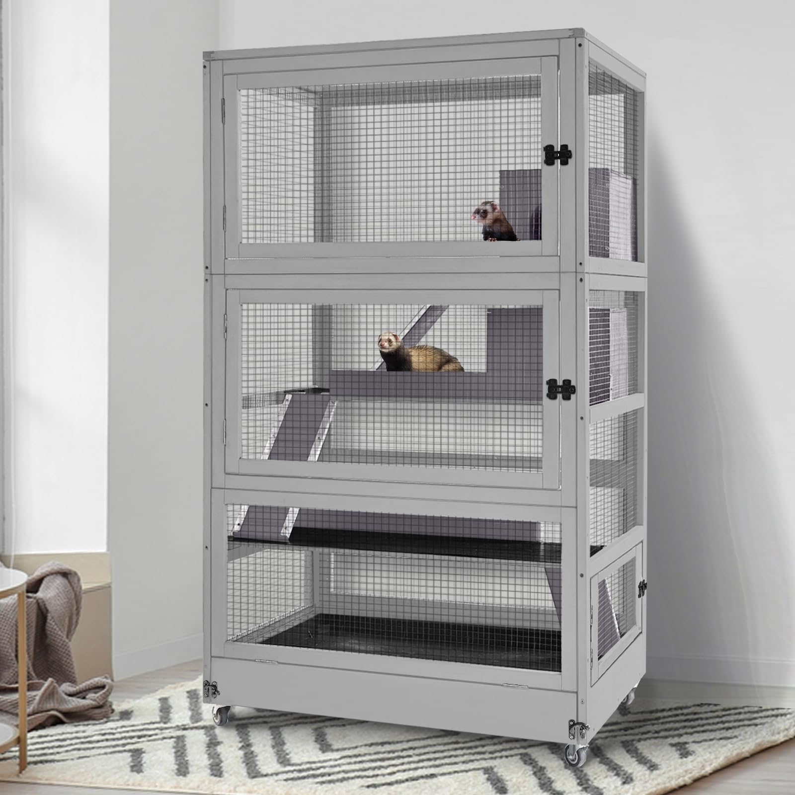 Gutinneen Chinchilla Cage Ferret Cage - Large Critter Nation Cage With Chew-Proof Aluminium Edge & Pvc Layer, Brake Wheels Movea