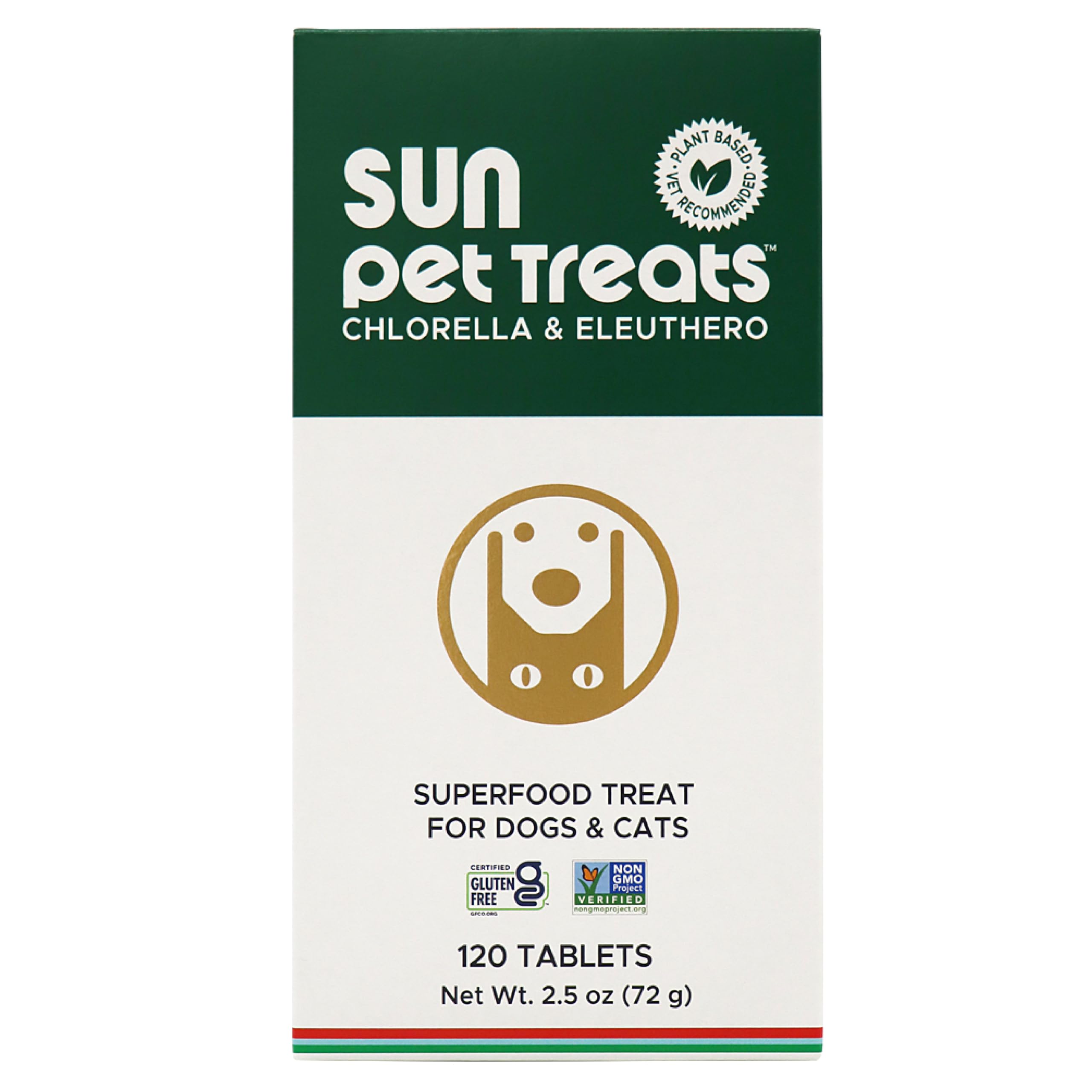 Sun Chlorella Sun Pet Treats Green Superfood Cat & Dog Supplement - Chlorophyll Eleuthero & Lecithin, Minerals, Antioxidants & V