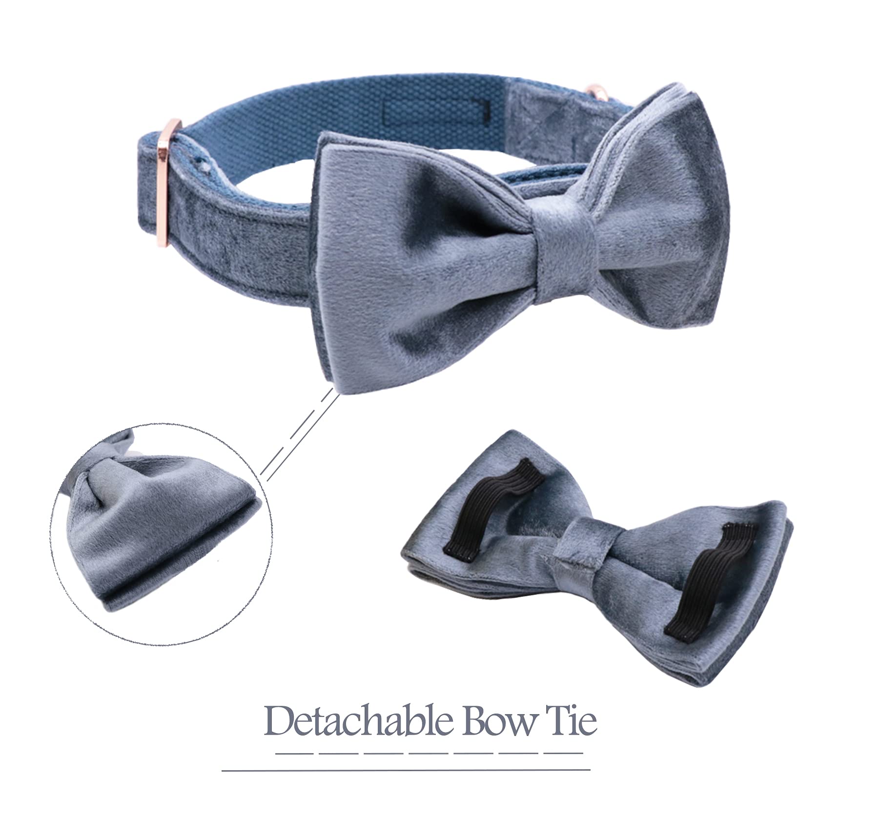 ARING PET Bowtie Dog Collar,Velvet Dog Collars with Detachable Bowtie, Cute &Comfortable Dog Collar, Blue Medium.