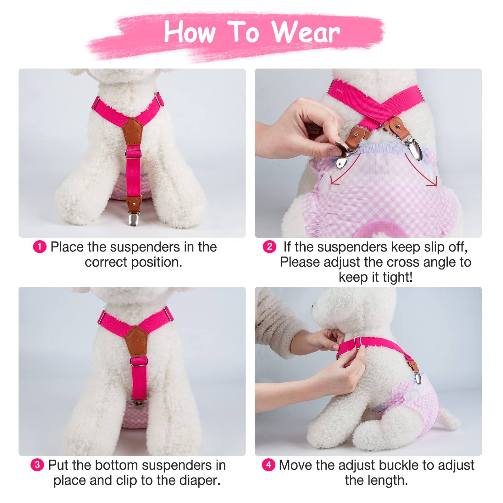 Pet Soft Dog Suspenders 2 Pieces Female Dog Diaper Suspenders For Dogs Diaper Keeper Suspender For Dog Skirt, Dog Dress (Black & Pink, M/L)