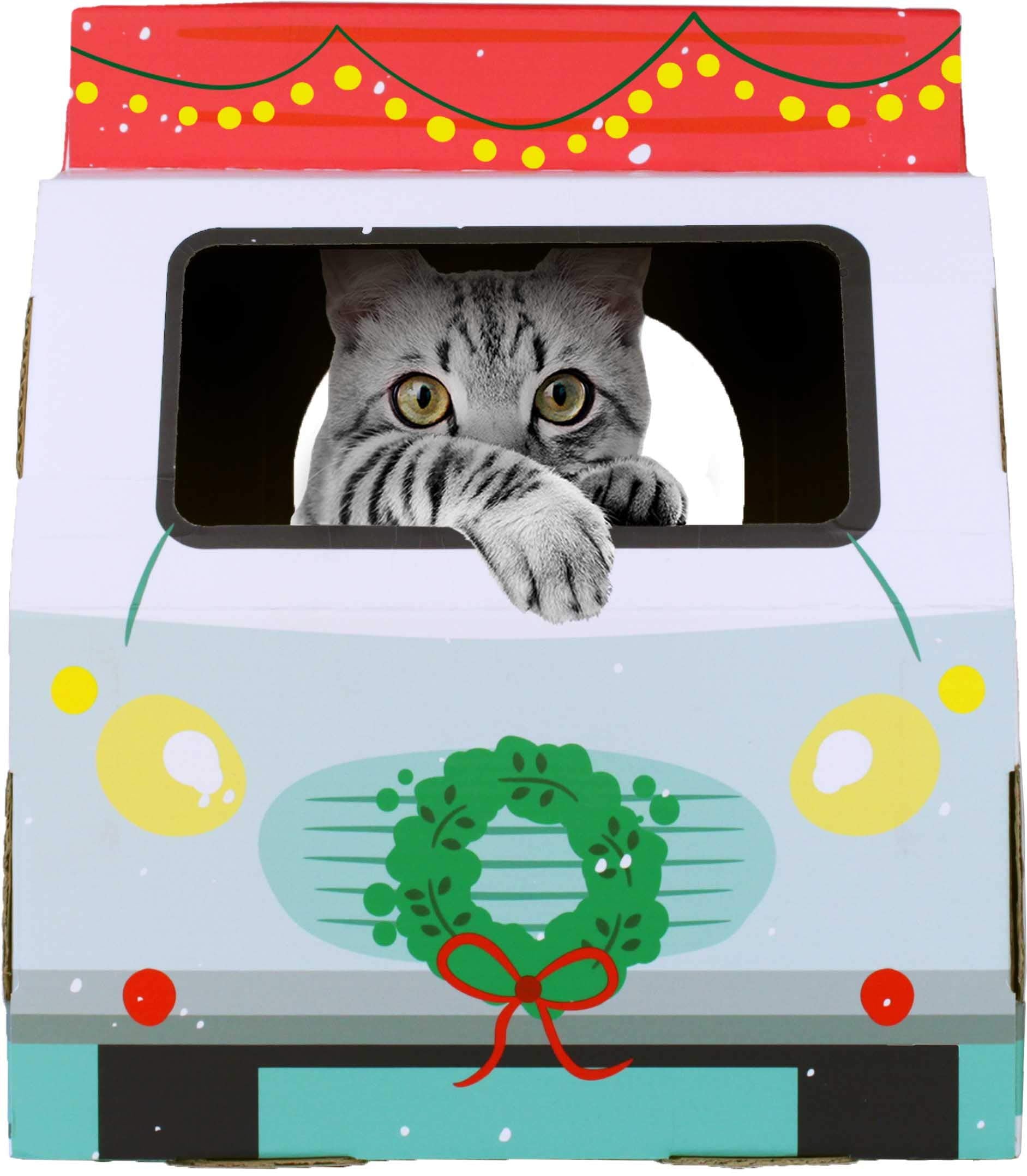 American Cat Club Christmas Cat House & Cat Scratcher W/Bonus Catnip Included