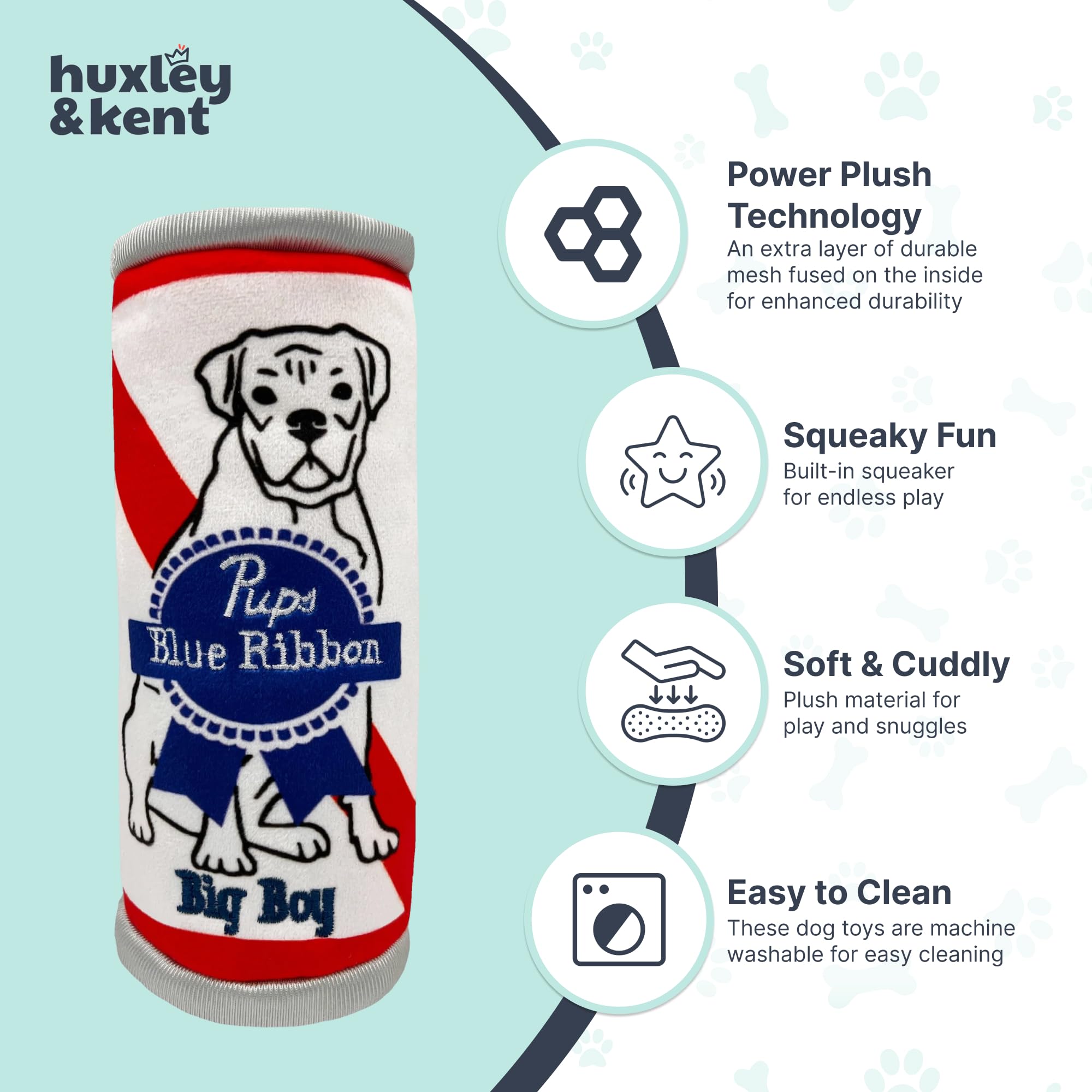 Huxley & Kent For Dogs - Pups Blue Ribbon (Small) - Power Plush Dog Toy With Squeaker - Funny Dog Toy - H&K Squeaky