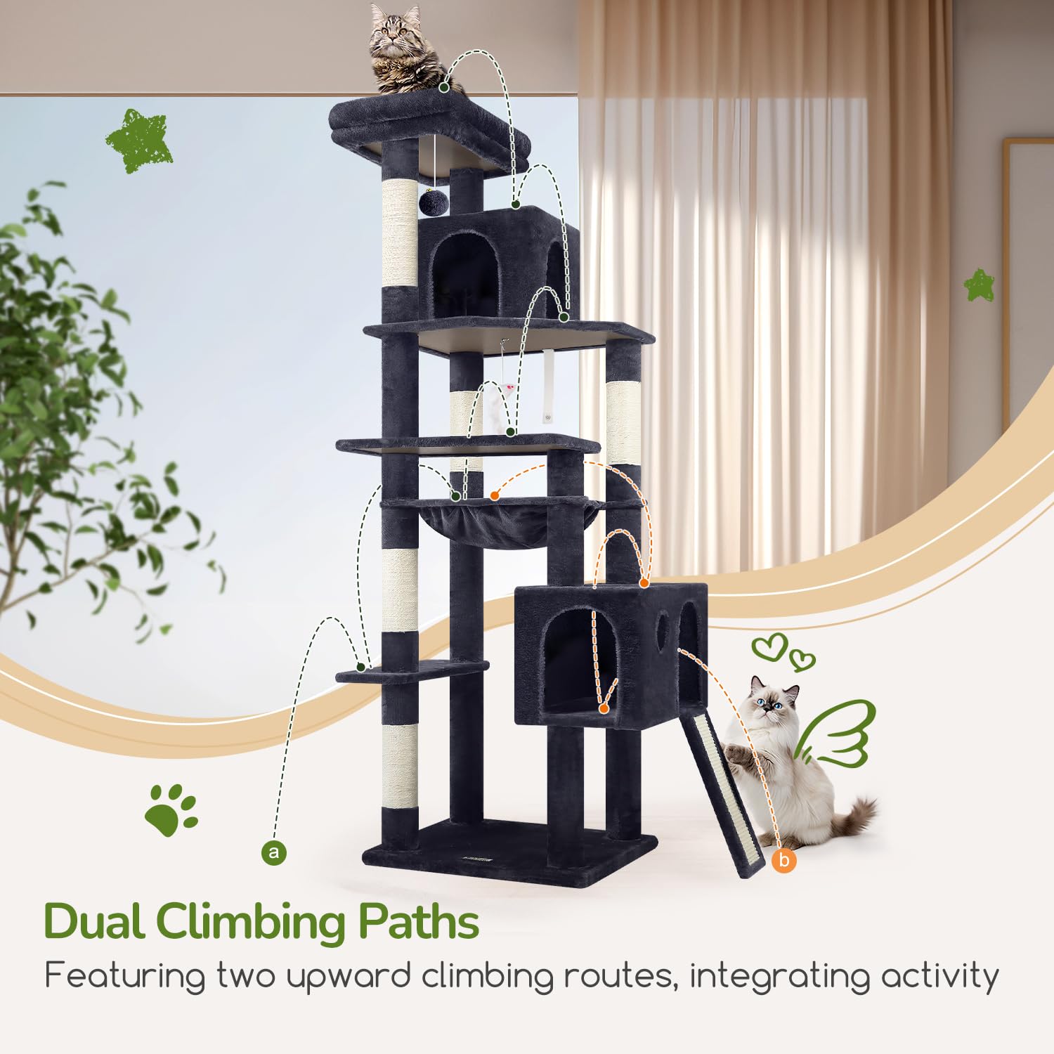 Globlazer Heavy Duty Cat Tree Tower, 70inch Sturdy Cat Tree for Indoor Cats Sturdy Large Cat Tower with Scratching Post and Boar