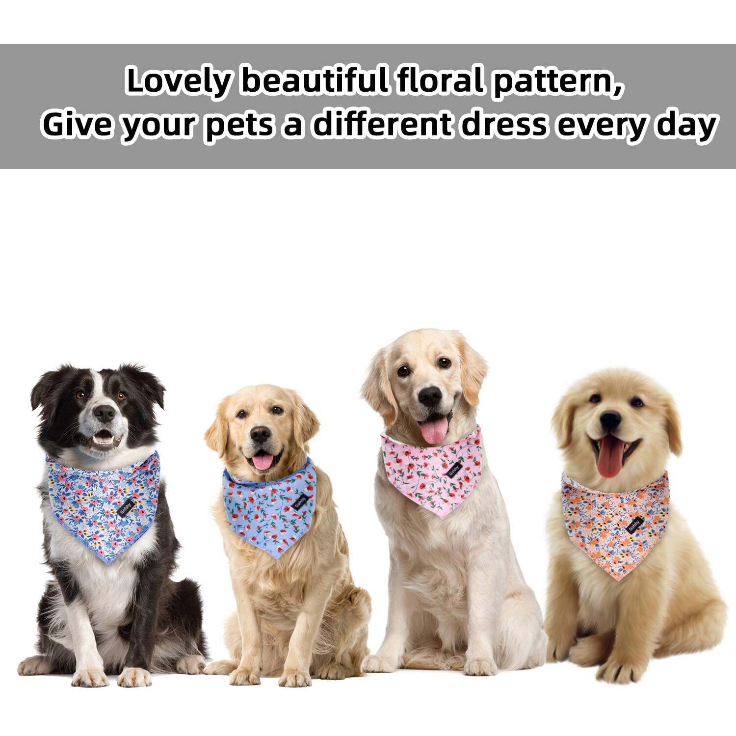 Gofshy Dog Bandanas Spring-4PCS Puppy Bandana Orange Pink Blue Floral Printing Dog Bib Handkerchief Scarf Breed Accessories for