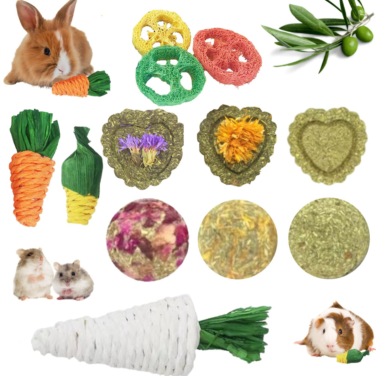 Lacrima Rabbit Toys 12Pcs, Guinea Pig Toys, Bunny Toys For Rabbits, Guinea Pig Hamster Rabbit Chew Toys, Chinchilla Hamster Guinea Pig Bunny Rabbit Treats, Small Animal Teeth Care