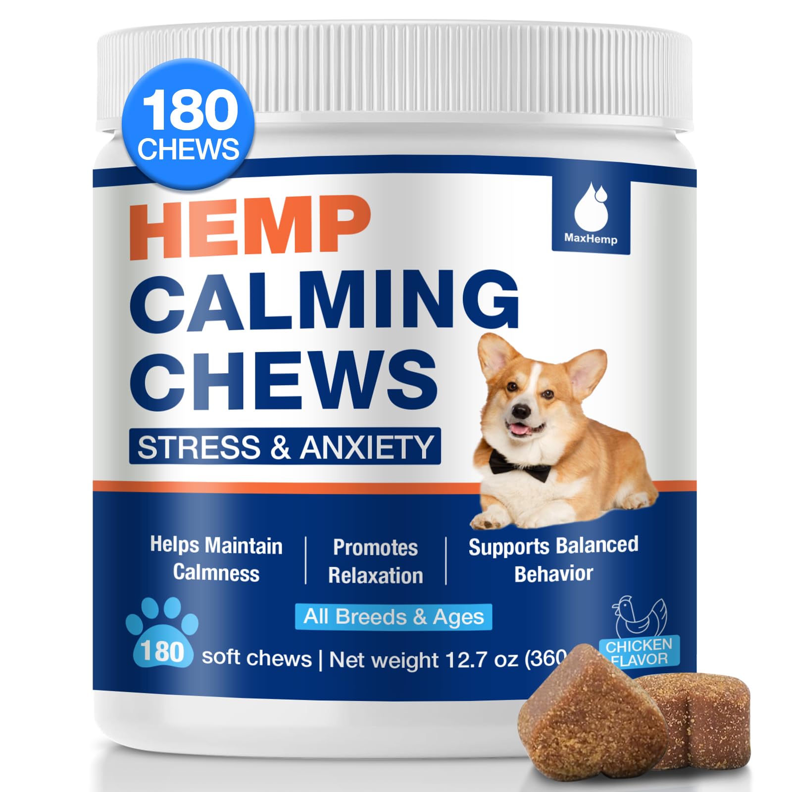 Hemp Calming Chews for Dogs - Dog Calming Chews - Anxiety Relief Treats Help with Composure, Separation, Barking, Thunderstorms,