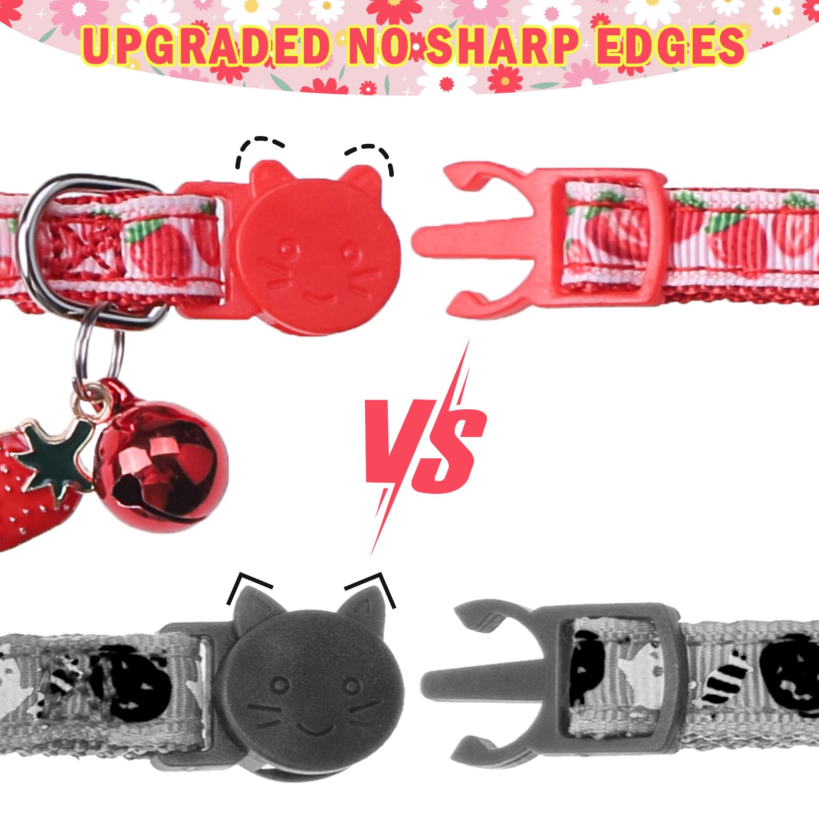 Scenereal Breakaway Cat Collar With Bell, 2 Pack Safety Adjustable Cat Collars With Pendant, Pink Personalised Puppy Kitten Coll