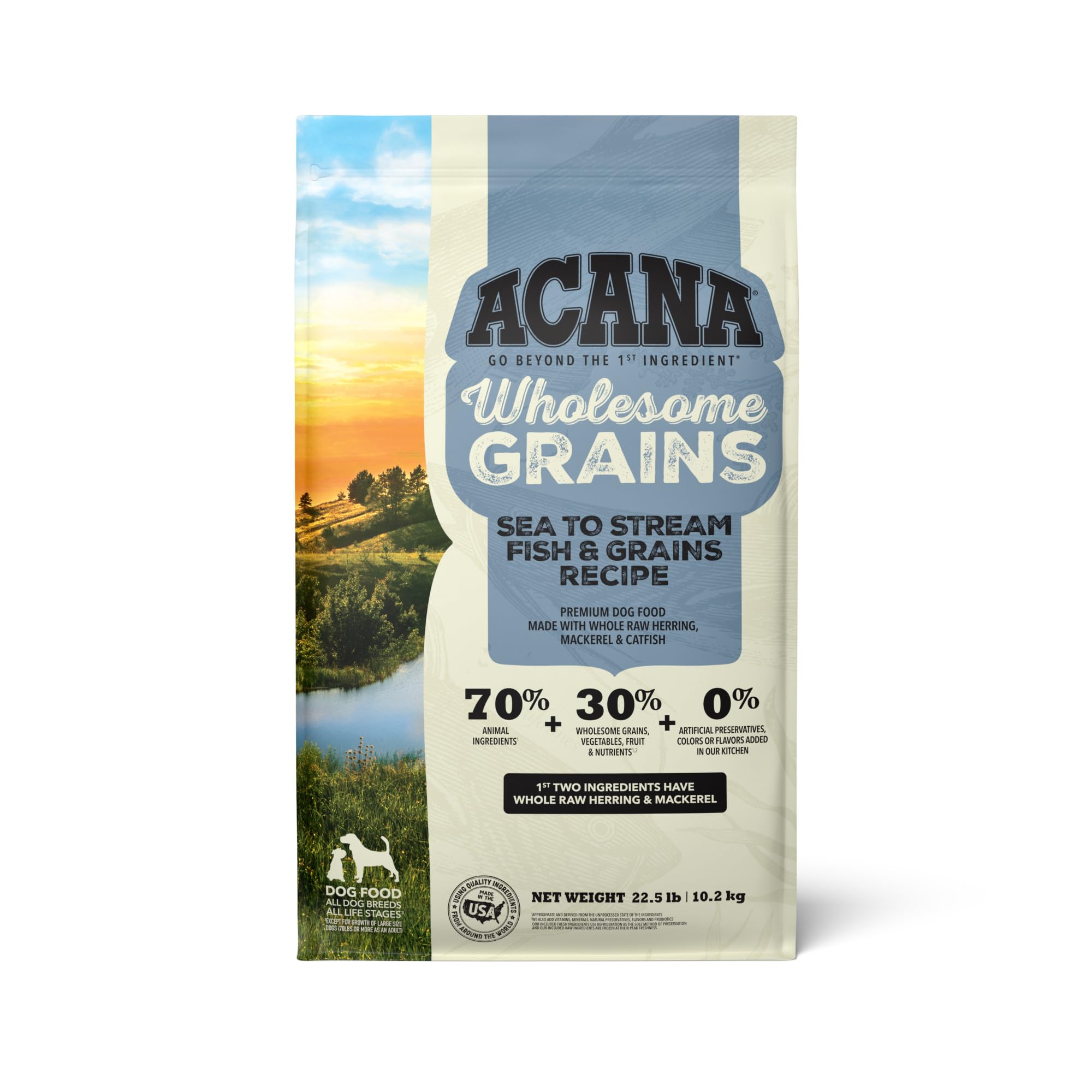 ACANA Wholesome Grains Dry Dog Food, Sea to Stream, Saltwater and Freshwater Fish & Grains Recipe, 22.5lb