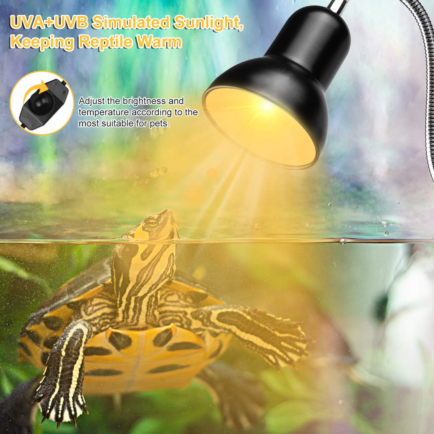 Reptile Heat Lamps, Turtle Lamp Uva/Uvb Turtle Aquarium Tank Heating Lamps With Clamp, 360